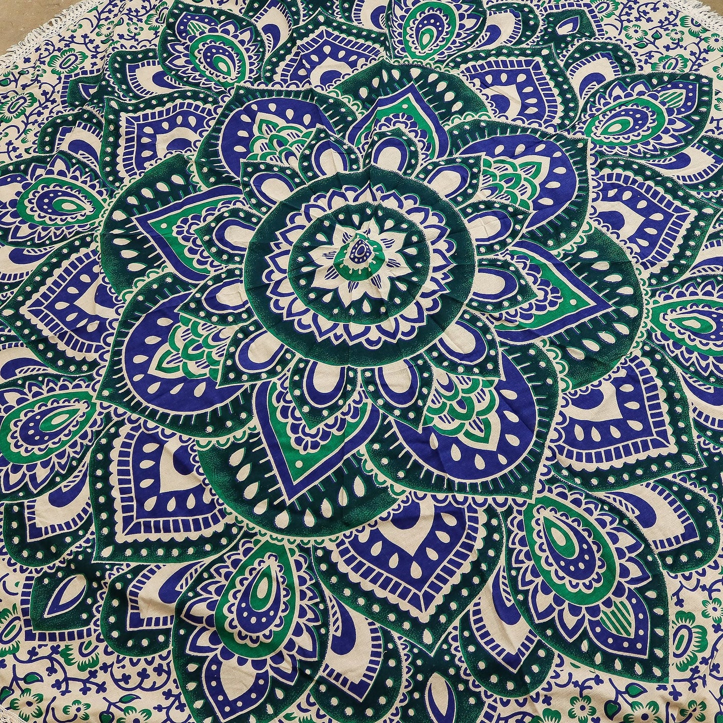 Small Mandala Roundie Cotton Art (130cm) - Teal & Blue - Luna Panther
