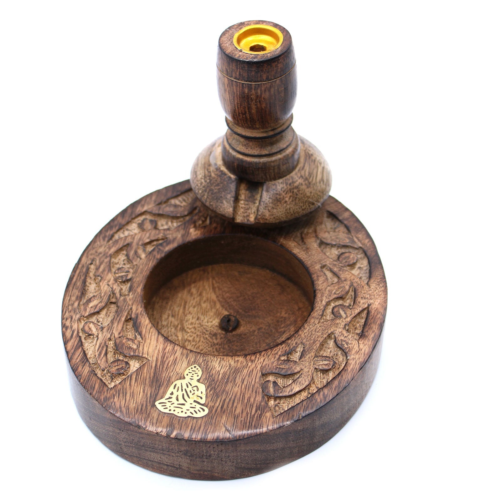 Polished Small Mango Wood Backflow Burner - Brass Buddha featuring natural patterning and unique variations - Luna Panther