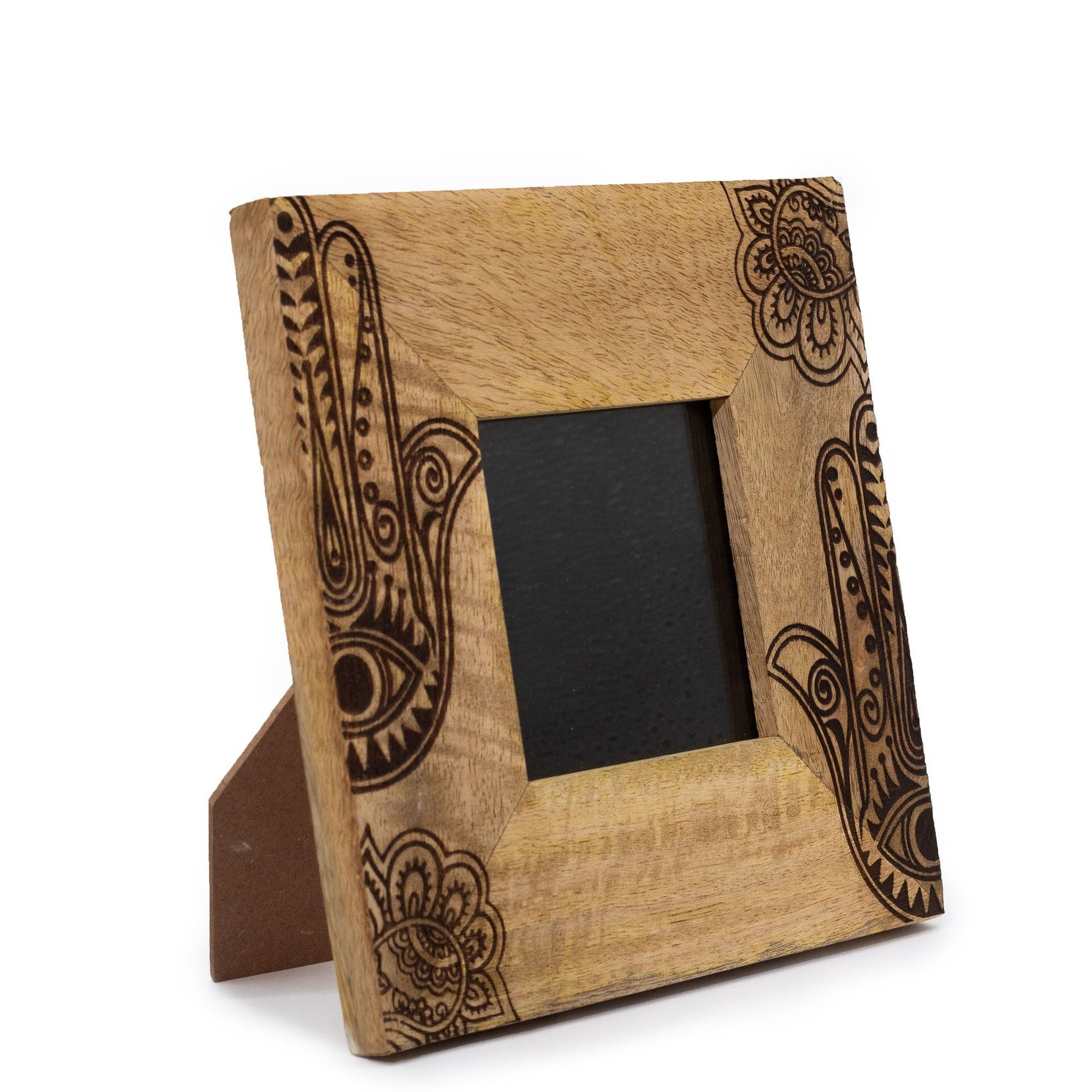 Black mango wood hamsa picture frame for 10 x 10cm photo, approx. 20 x 20 x 2cm