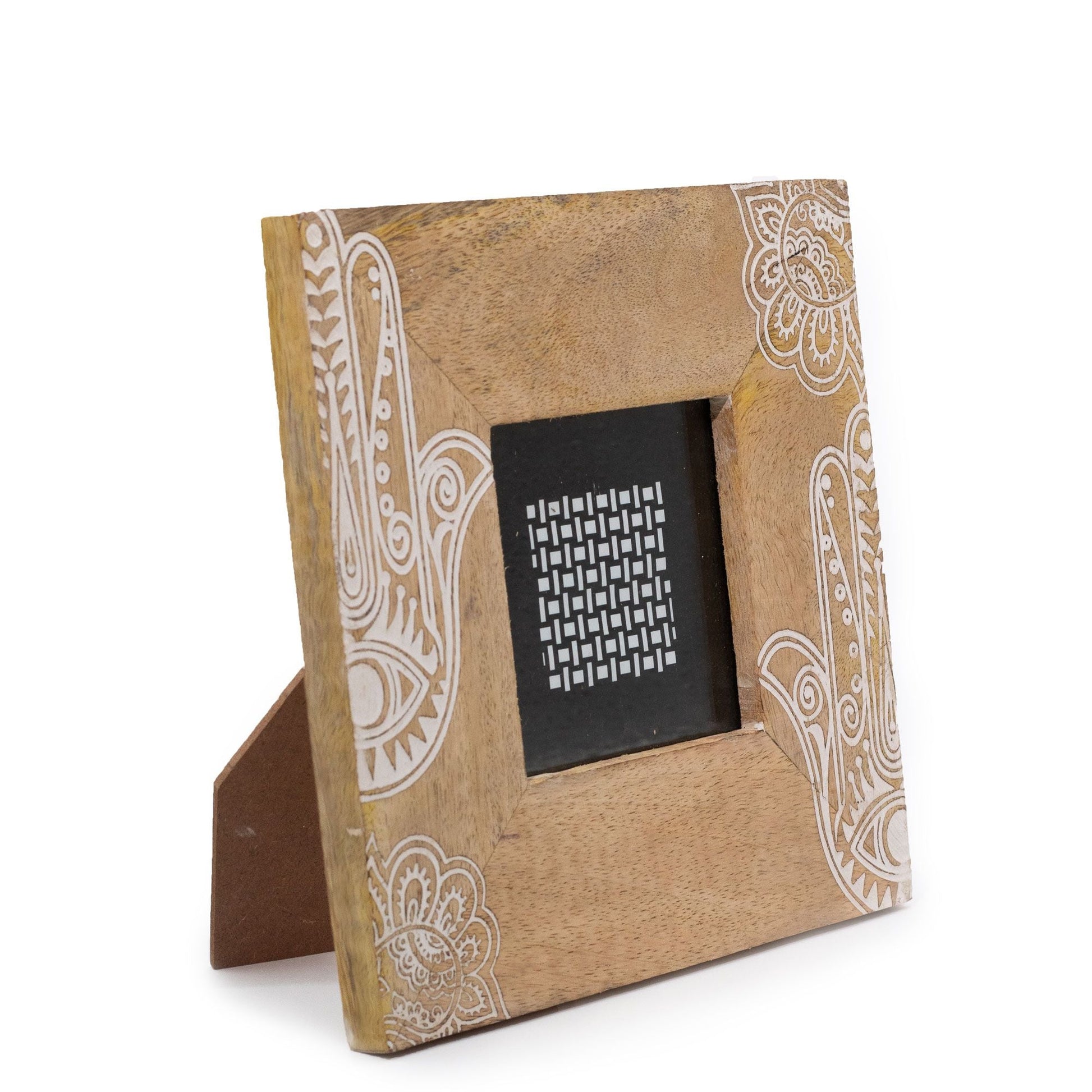 White mango wood hamsa picture frame for 10 x 10cm photo, approx. 20 x 20 x 2cm