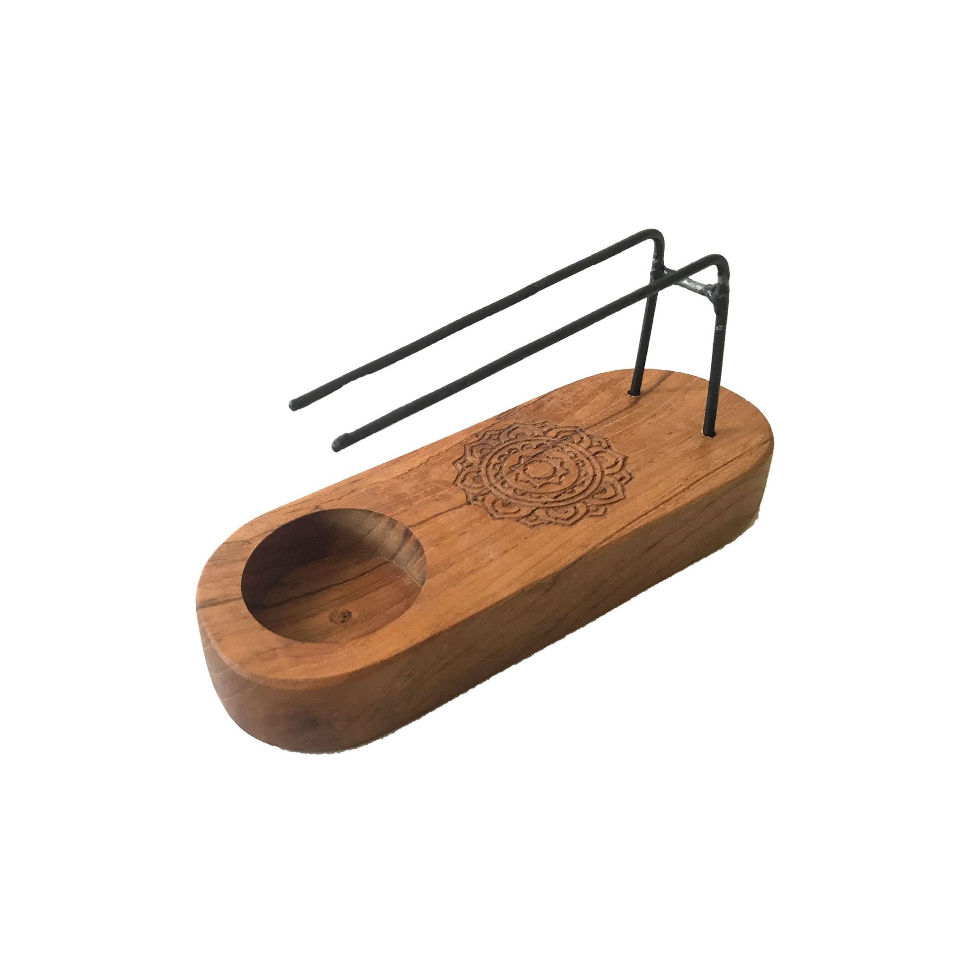 Polished Small Palo Santo Heater - Teak Wood - Mandala Design featuring natural patterning and unique variations - Luna Panther
