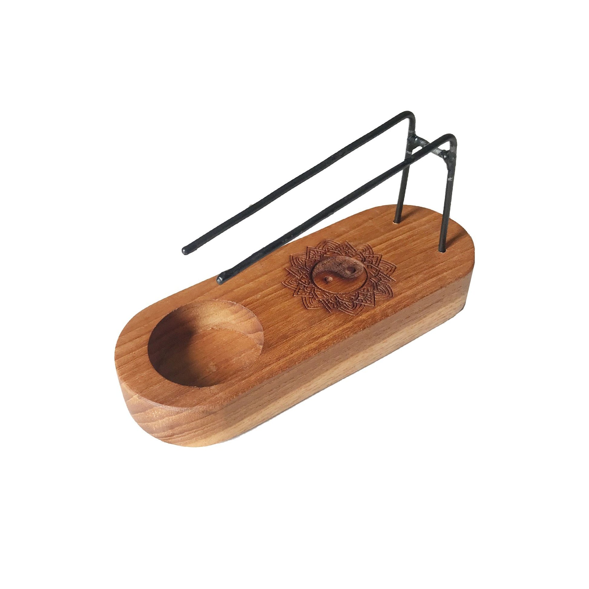 Polished Small Palo Santo Heater - Teak Wood - Yin & Yang Design featuring natural patterning and unique variations - Luna Panther