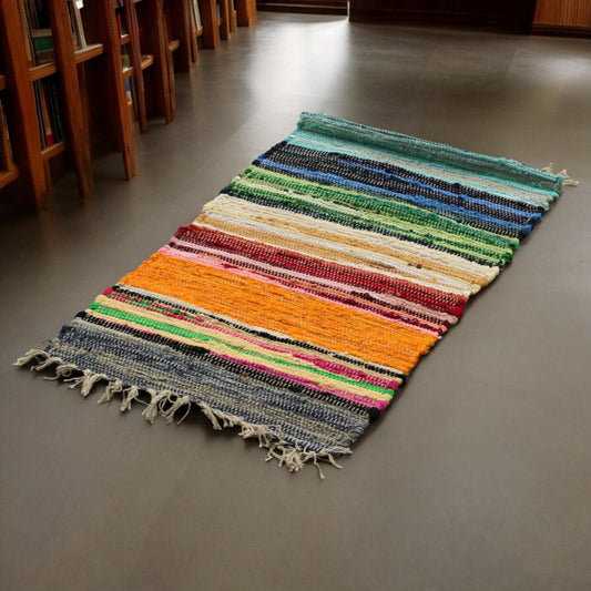 Small Rag Rug – 50 × 90 cm – premium quality – Rainbow Colours — rugs, image 1 of 4.