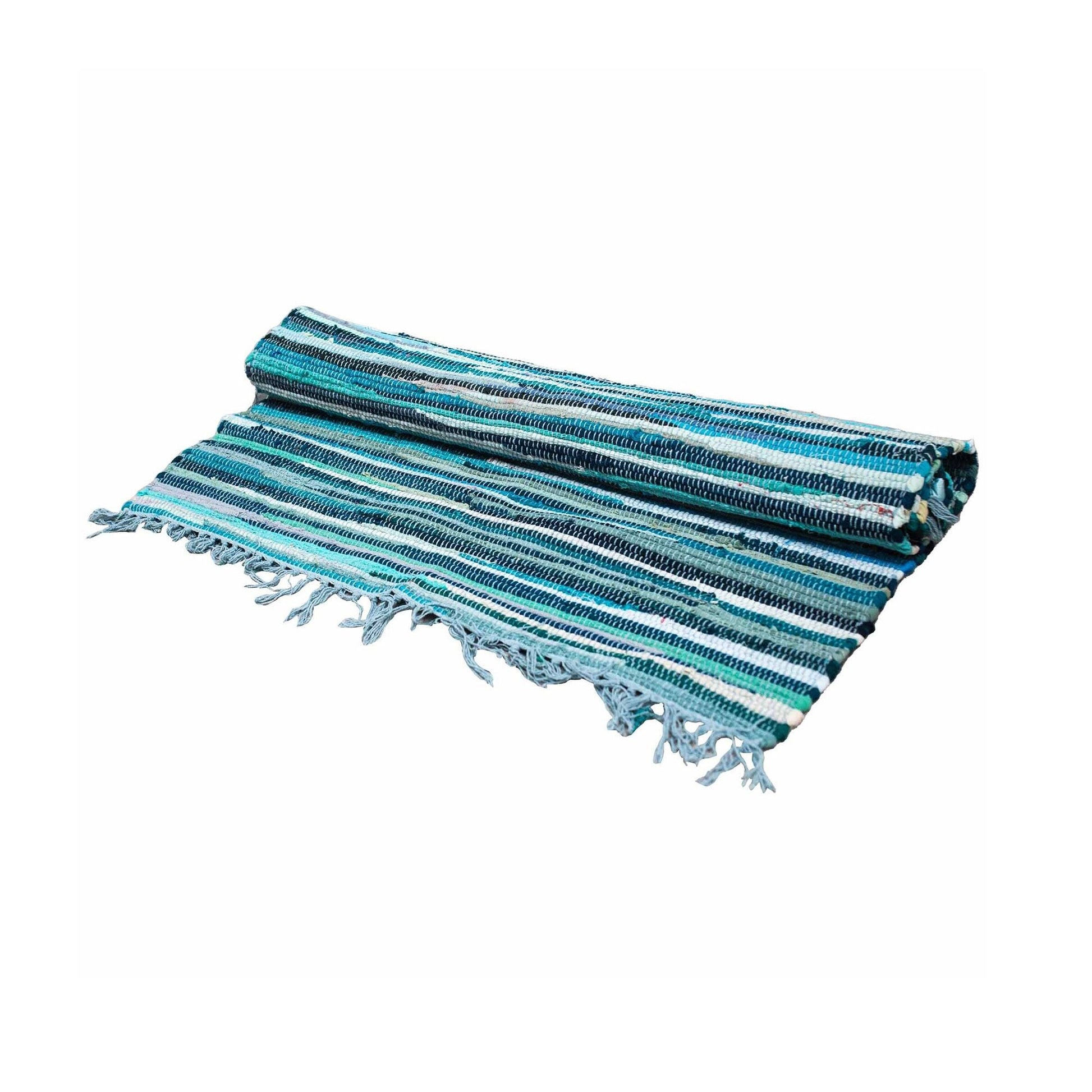Polished Small Rag Rug - 50x90cm - premium quality - Aqua Blues featuring natural patterning and unique variations - Luna Panther