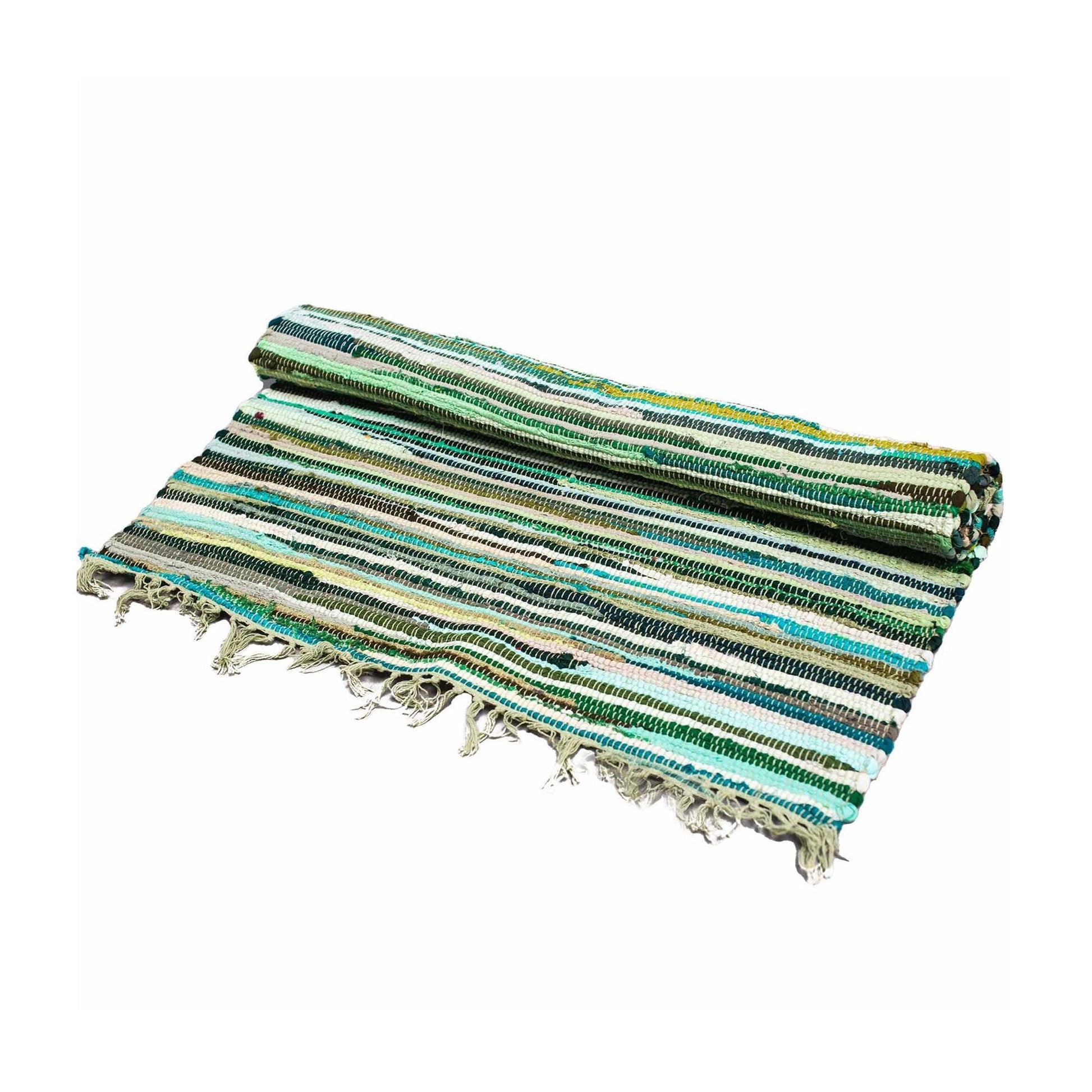 Polished Small Rag Rug - 50x90cm - premium quality- Natural Greens featuring natural patterning and unique variations - Luna Panther