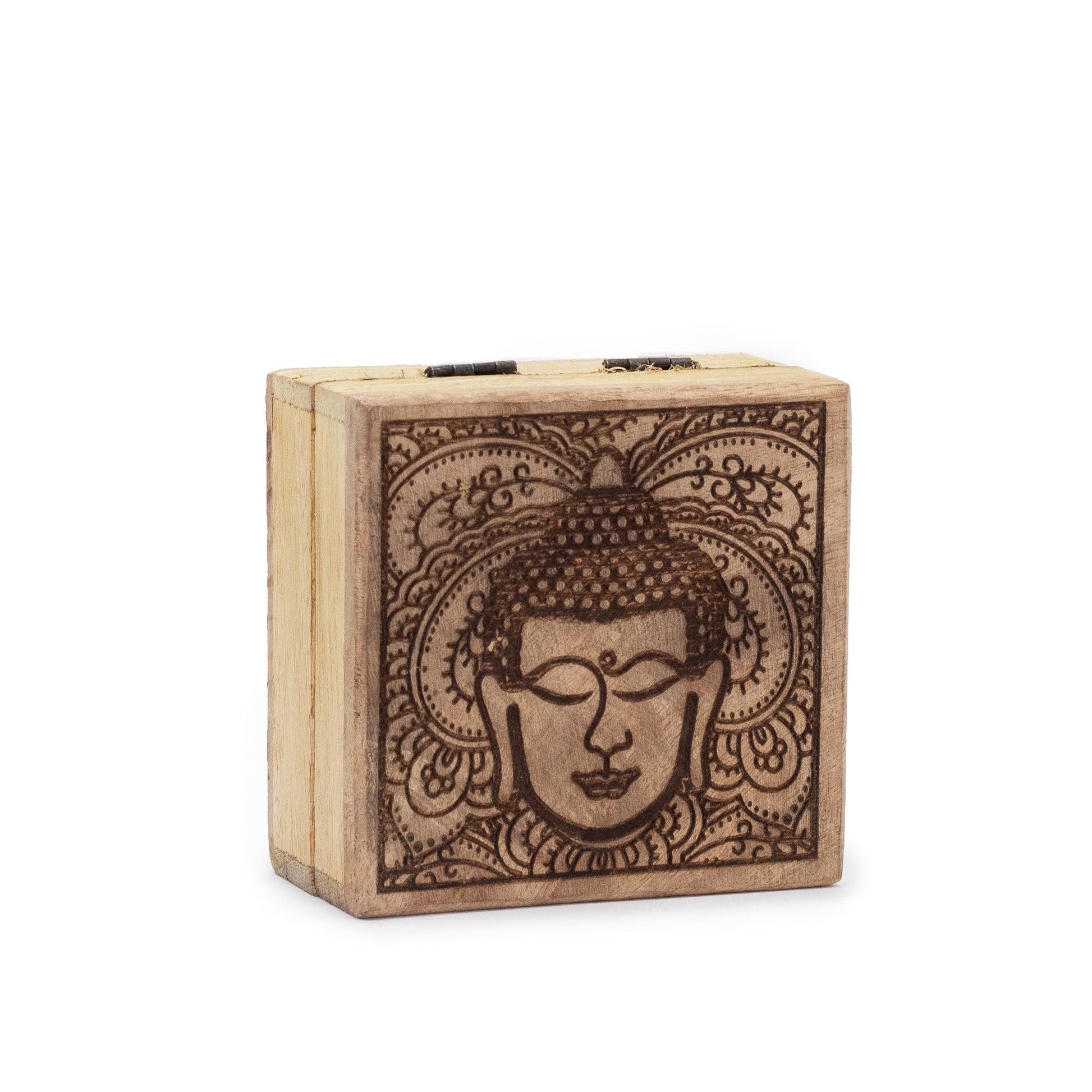Small Square Box 10x10x4.2cm - Buddha Face Black Engraved - Luna Panther