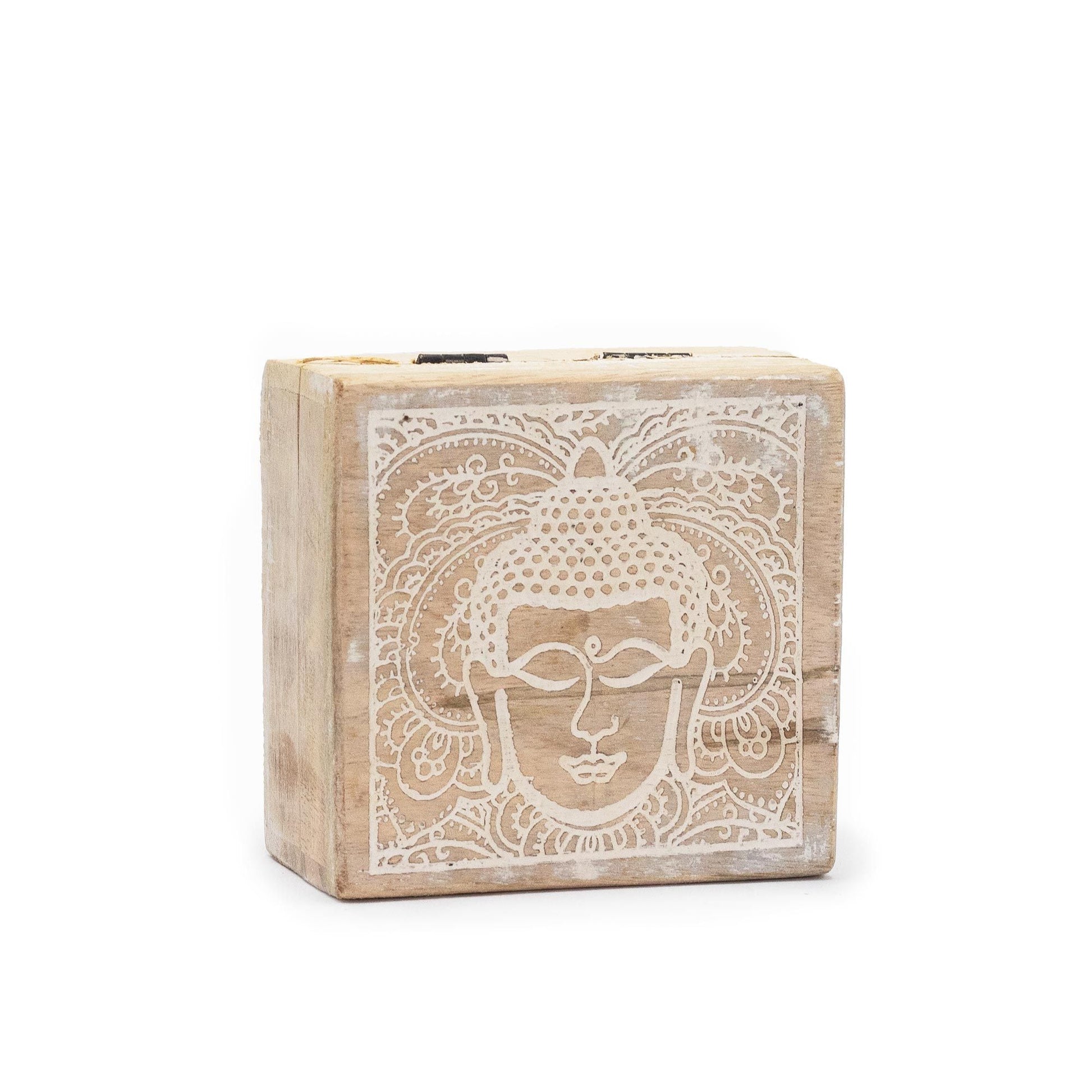 Small Square Box 10x10x4.2cm - Buddha Face Whitewash - Luna Panther
