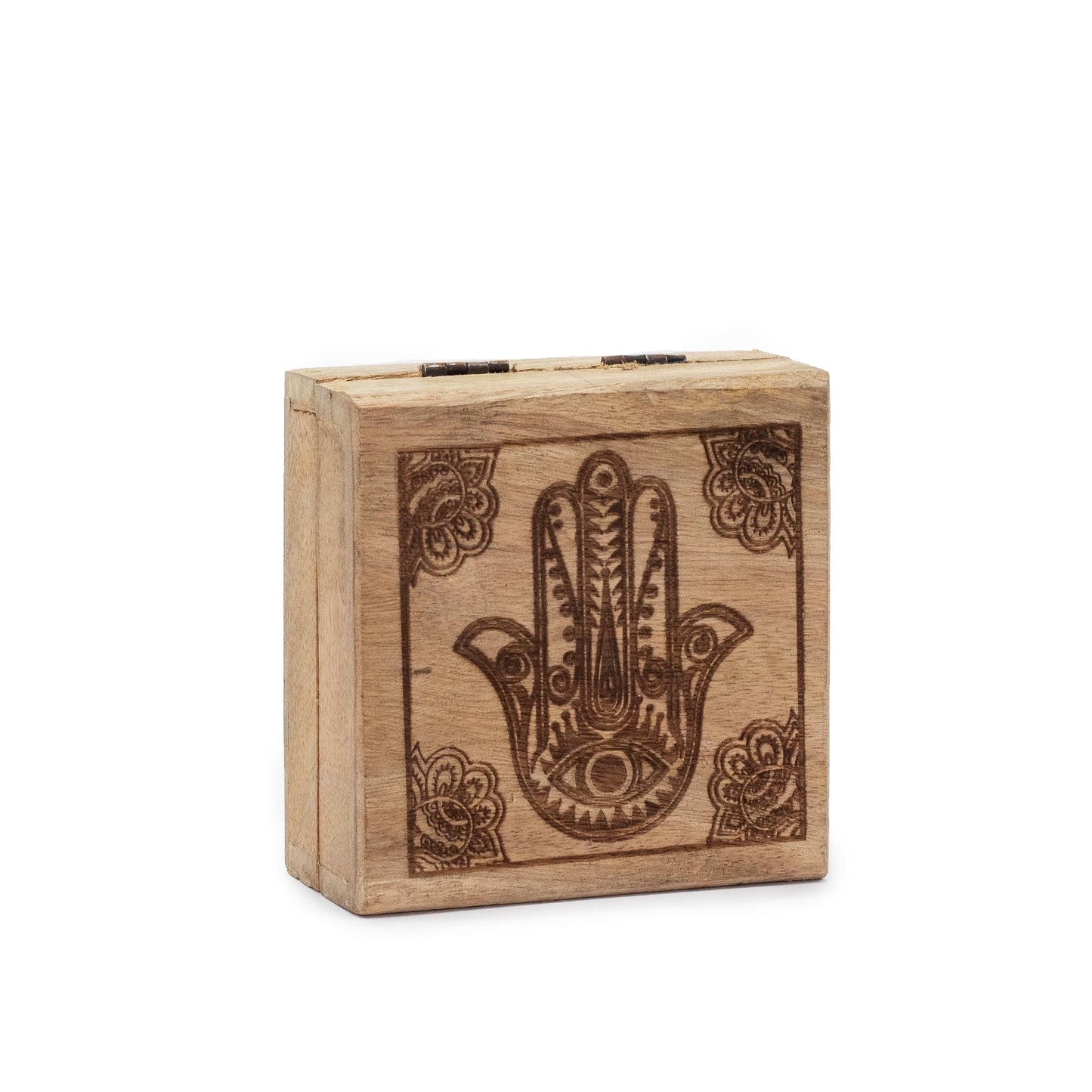 Small Square Box 10x10x4.2cm - Hamsa Black Engraved - Luna Panther