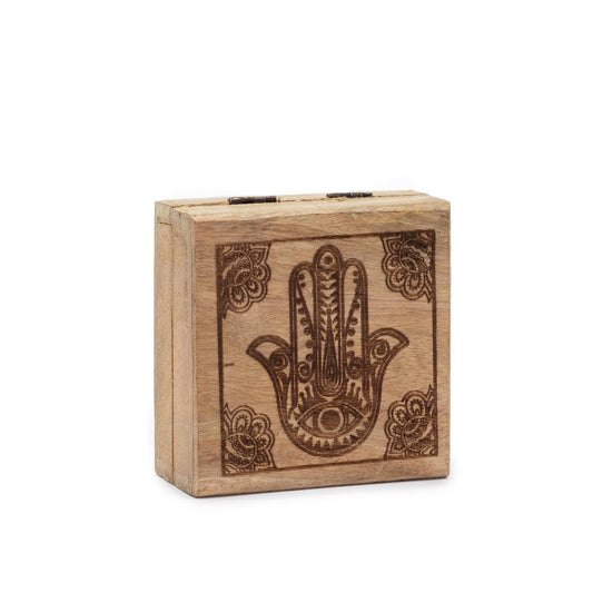 Small Square Box 10x10x4.2cm - Hamsa Black Engraved - Luna Panther