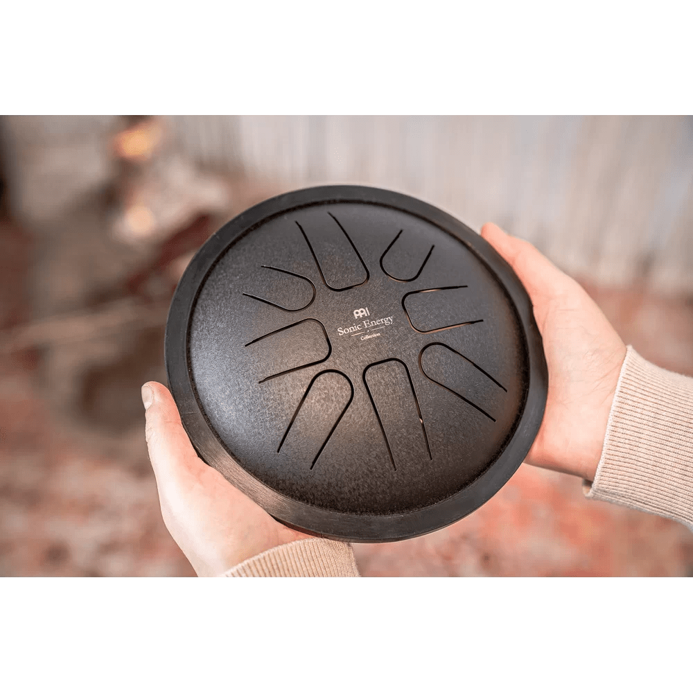 Polished Small Steel Tongue Drum 7 Tongue Drum F Minor Black Sstd1Bk featuring natural patterning and unique variations - Luna Panther