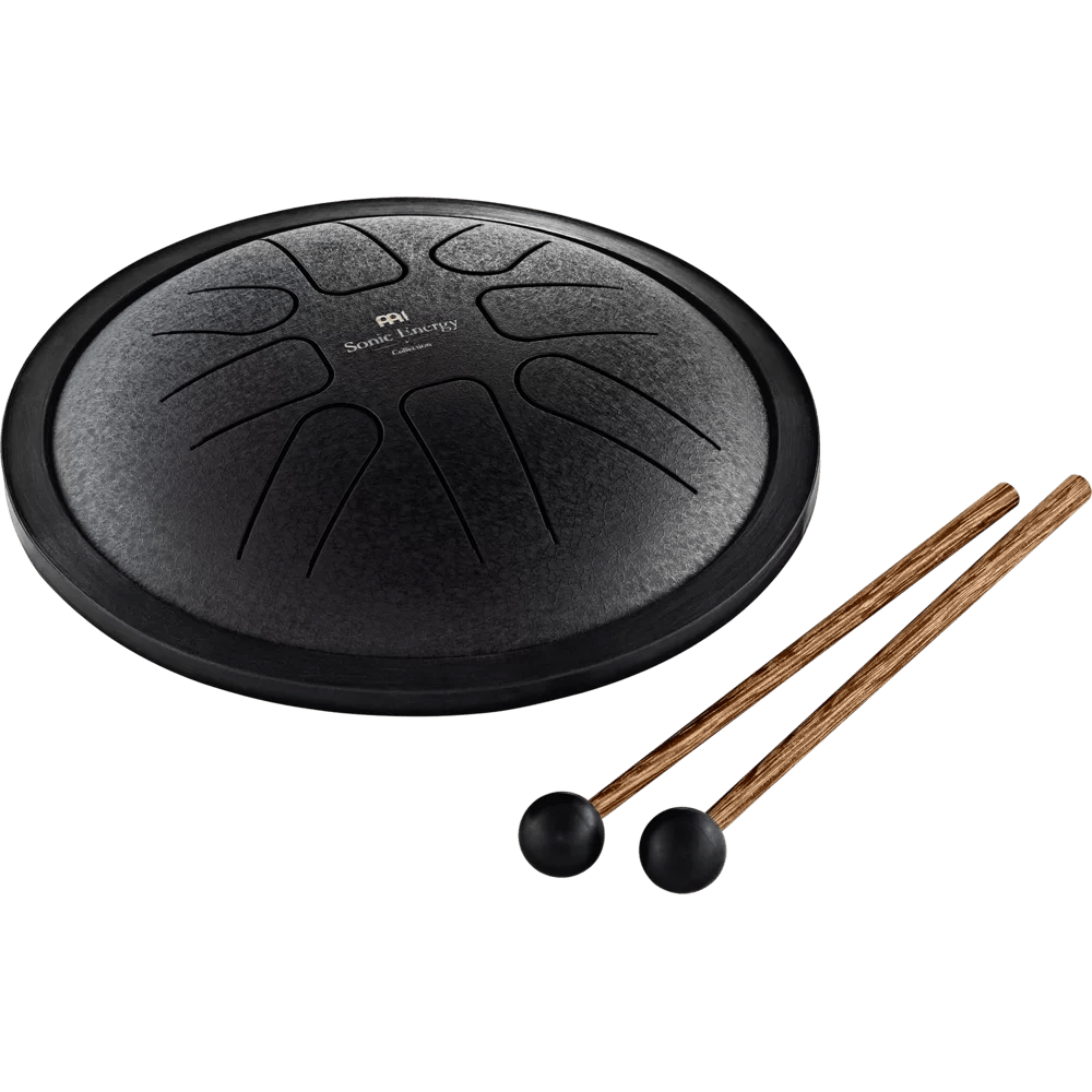 Polished Luna Panther Small Steel Tongue Drum 7" Tongue Drum, F Minor, Black - SSTD1BK featuring natural patterning - Luna Panther