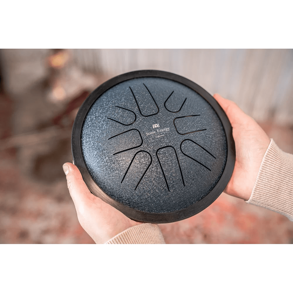 Polished Small Steel Tongue Drum 7 Tongue Drum G Minor Navy Blue Sstd2Nb featuring natural patterning and unique variations - Luna Panther