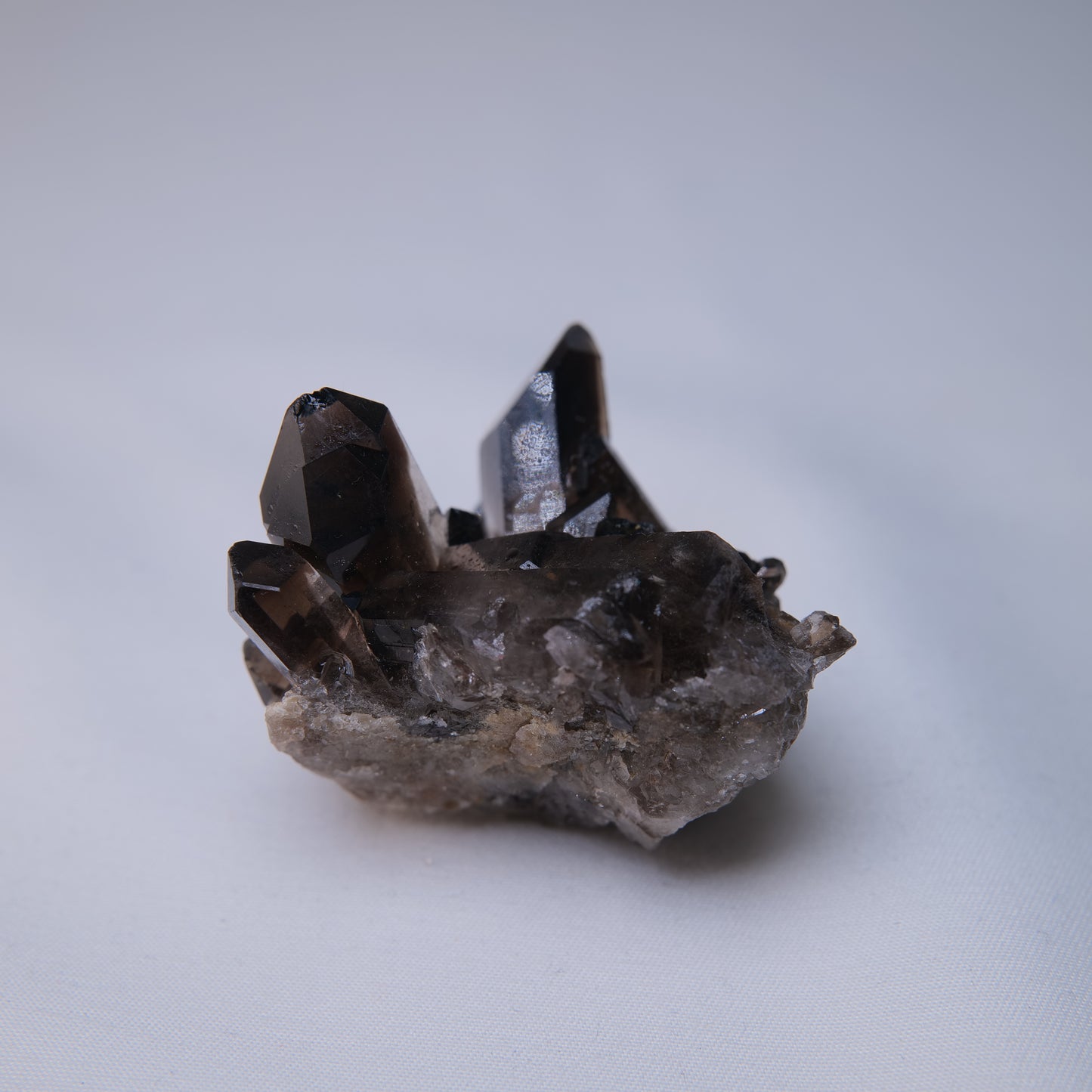 Smoky Quartz Cluster on Matrix 56g side view