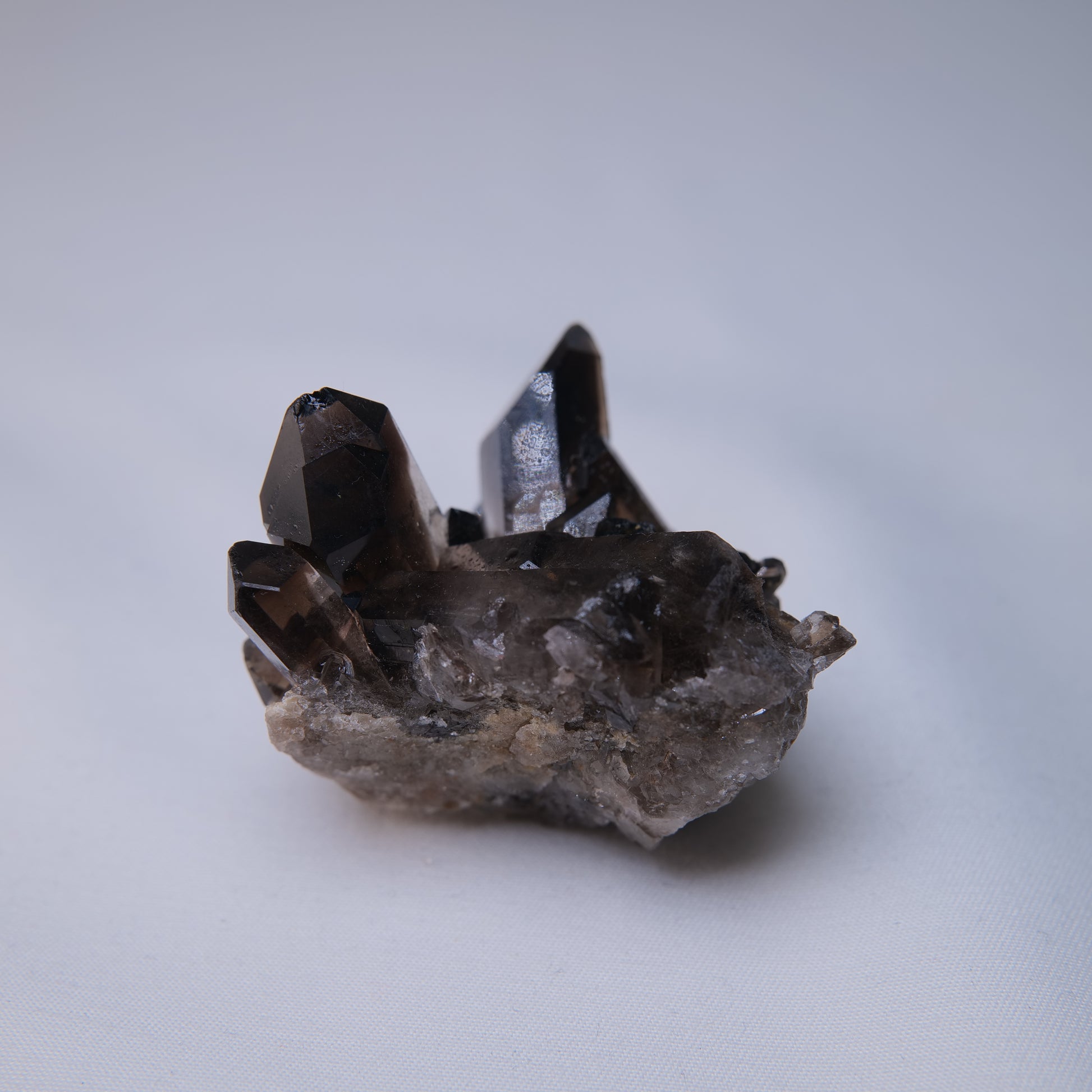 Smoky Quartz Cluster on Matrix 56g side view