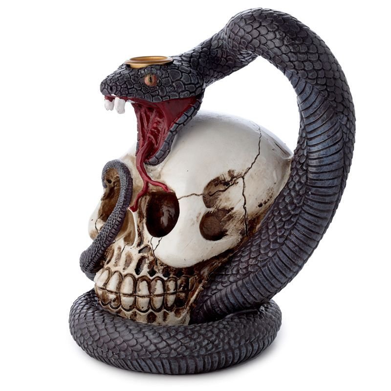 Polished Snake and Skull Backflow Incense Burner featuring natural patterning and unique variations - Luna Panther