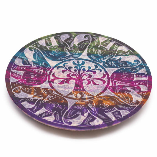 Polished Soapstone Disc Incense Holder - 6 Lucky Elephants featuring natural patterning and unique variations - Luna Panther