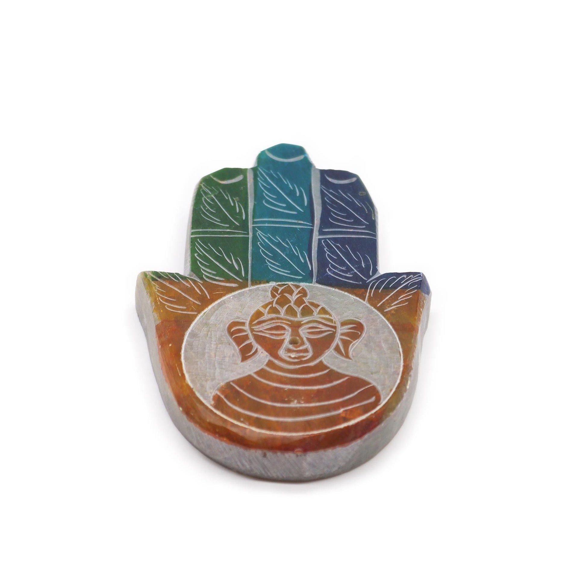 Polished Soapstone Hamsa Incense Holder - Buddha featuring natural patterning and unique variations - Luna Panther