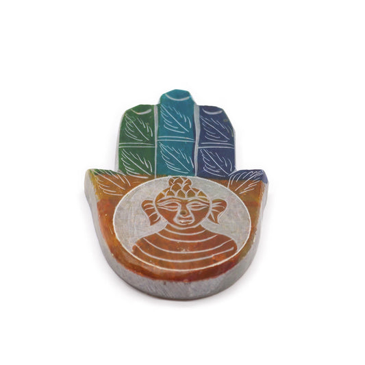 Polished Soapstone Hamsa Incense Holder - Buddha featuring natural patterning and unique variations - Luna Panther