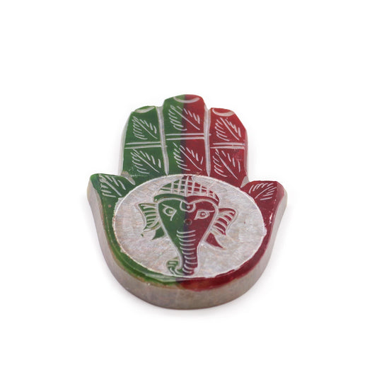 Polished Soapstone Hamsa Incense Holder - Ganesha featuring natural patterning and unique variations - Luna Panther