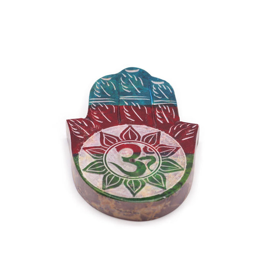 Polished Soapstone Hamsa Incense Holder - OM featuring natural patterning and unique variations - Luna Panther