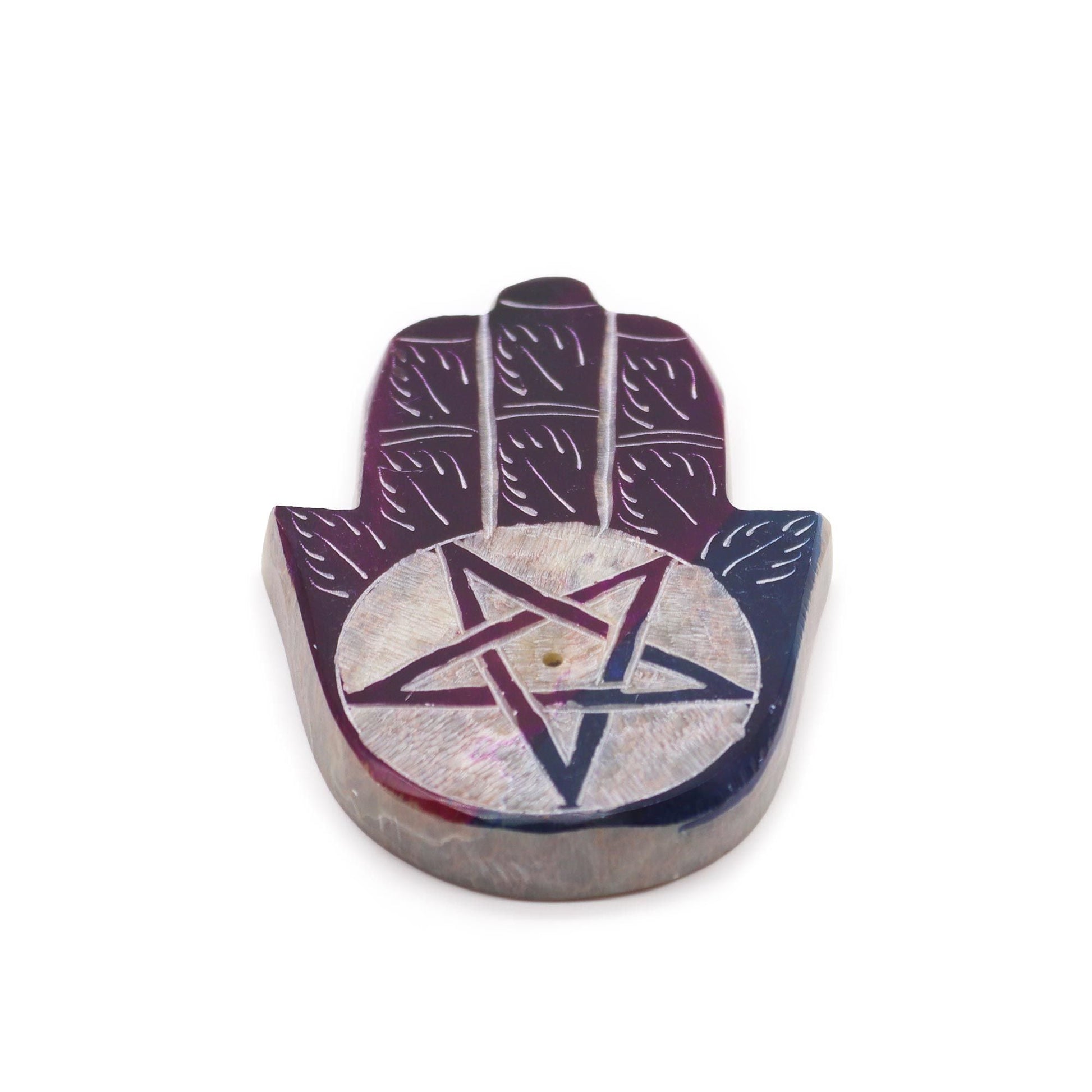 Polished Soapstone Hamsa Incense Holder - Pentagon featuring natural patterning and unique variations - Luna Panther