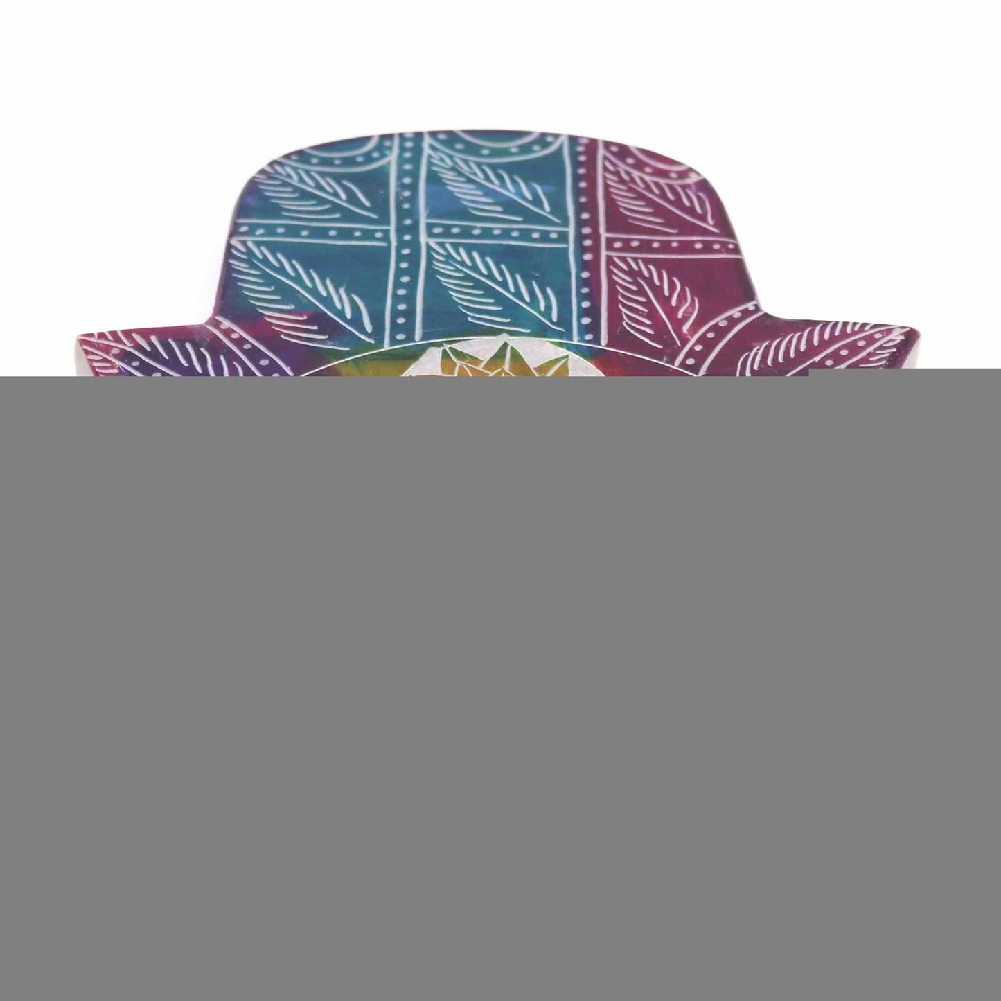Polished Soapstone Lrg Hamsa Incense Holder - 7 Chakra featuring natural patterning and unique variations - Luna Panther