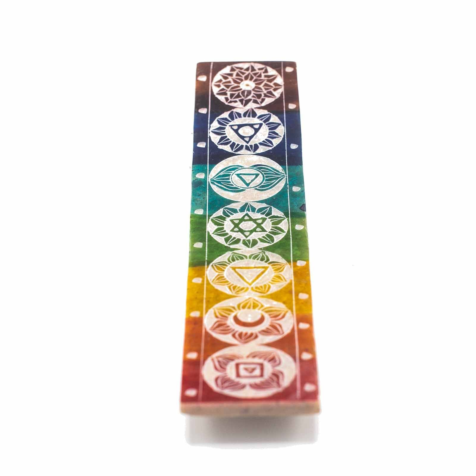Polished Soapstone Seven Chackra Incense Holder - 26x5cm featuring natural patterning and unique variations - Luna Panther