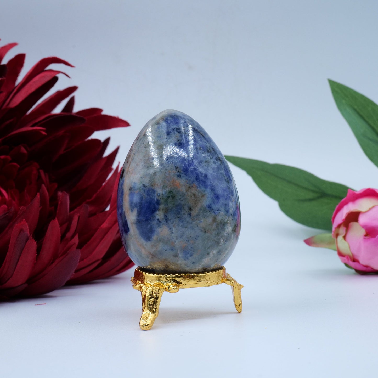 Polished Sodalite Egg 141G 60X40Mm featuring navy-blue tone with white veining - Luna Panther