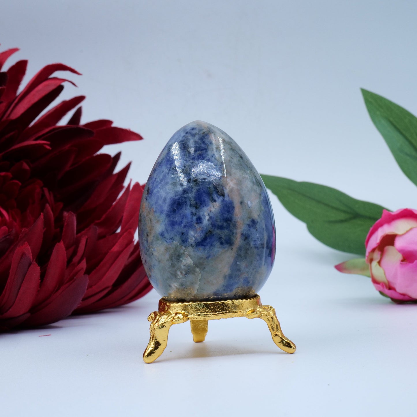 Polished Sodalite Egg 141G 60X40Mm featuring navy-blue tone with white veining - Luna Panther