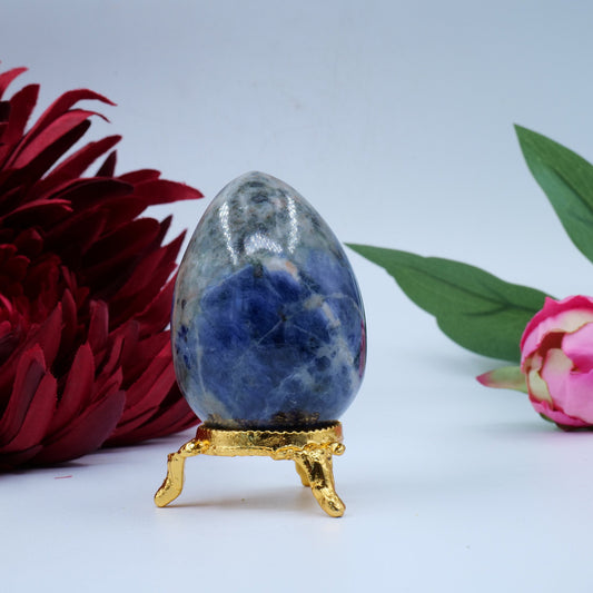 Polished Sodalite Egg 141G 60X40Mm featuring navy-blue tone with white veining - Luna Panther
