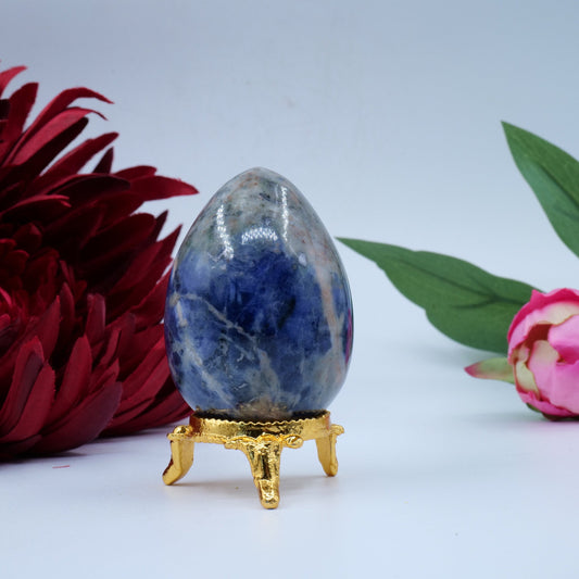 Polished Sodalite Egg 141g 60x40mm featuring navy-blue tone with white veining - Luna Panther