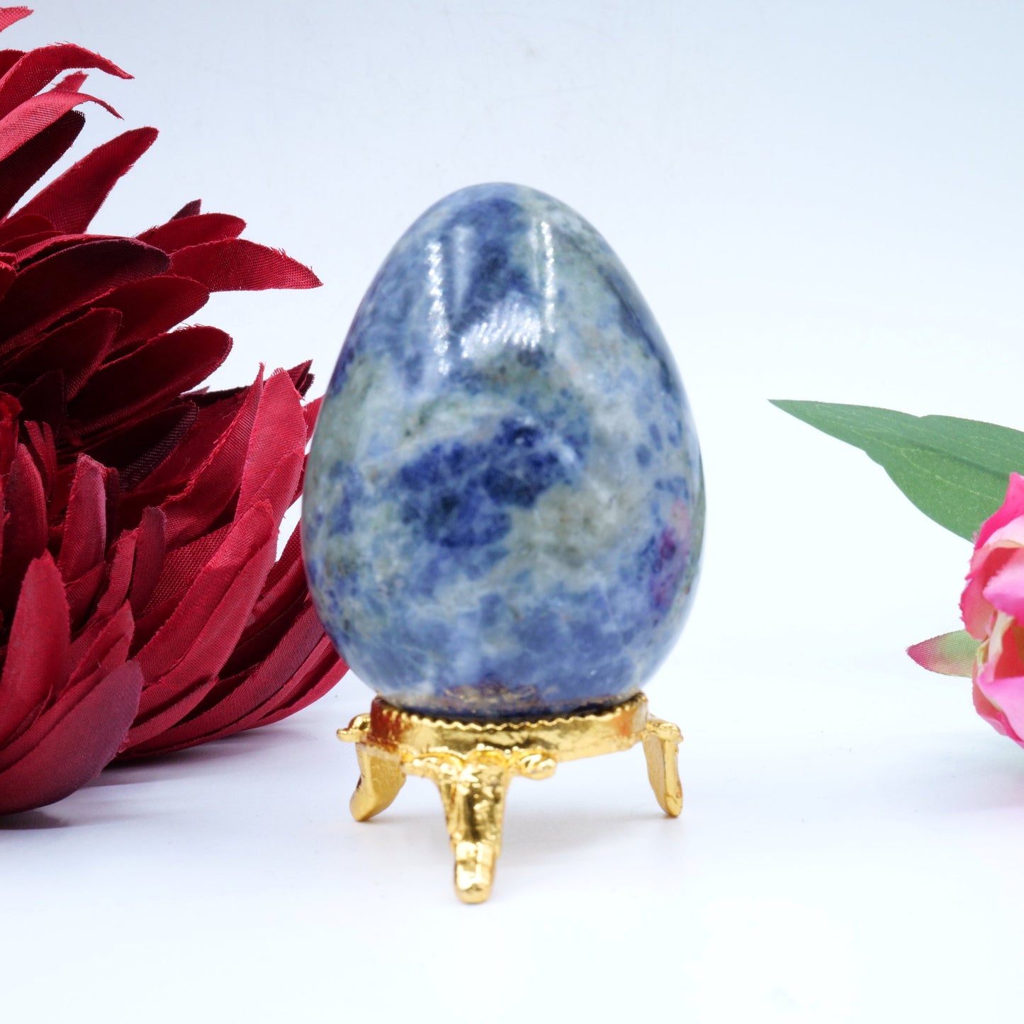 Polished Sodalite Egg 162G 60X46Mm featuring navy-blue tone with white veining - Luna Panther