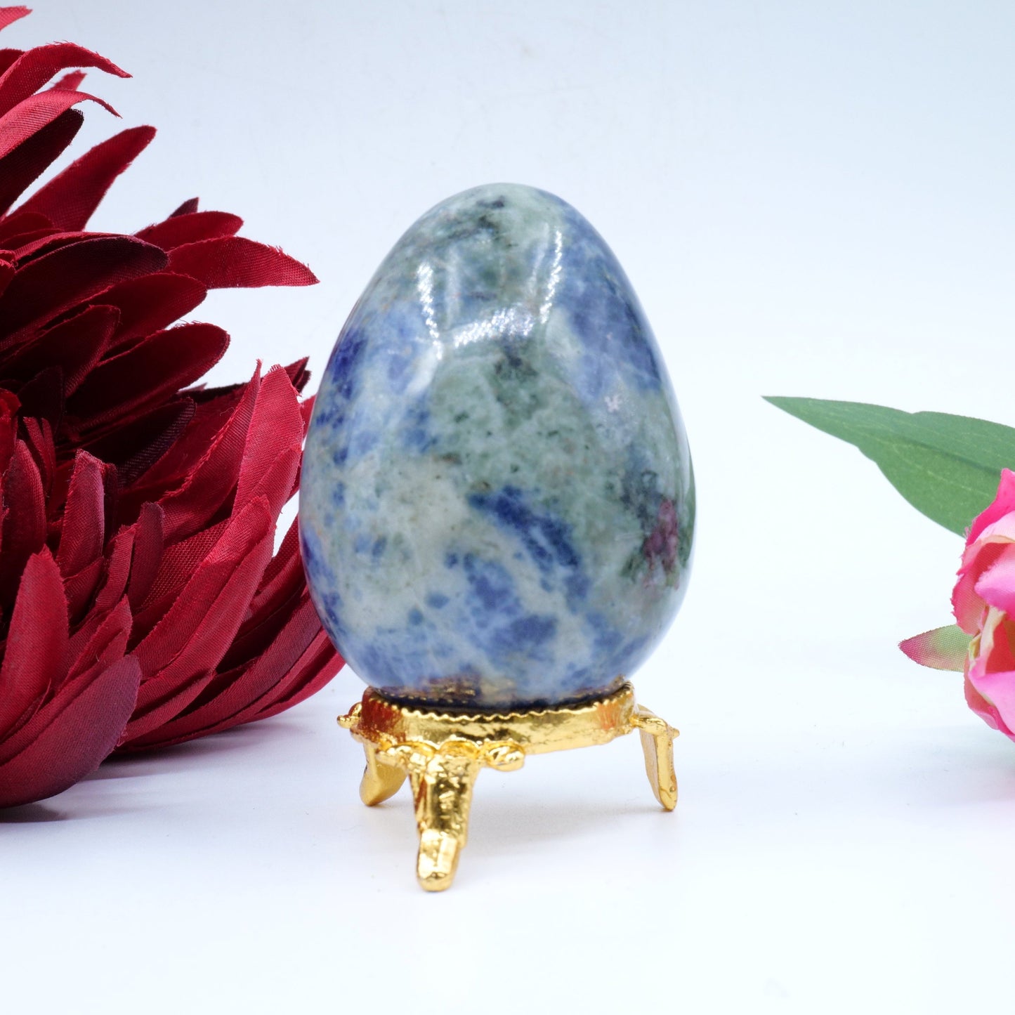 Polished Sodalite Egg 162G 60X46Mm featuring navy-blue tone with white veining - Luna Panther