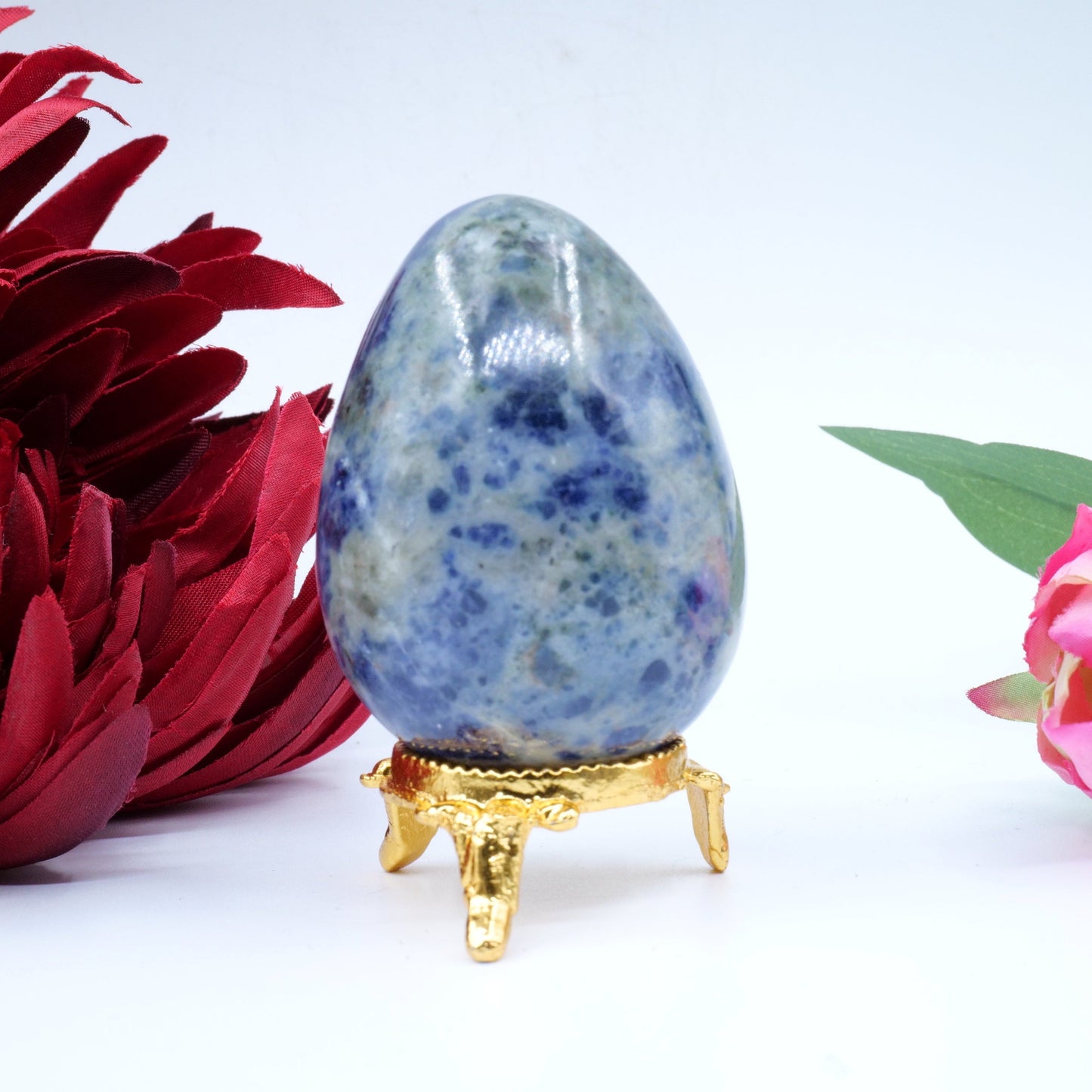 Polished Sodalite Egg 162G 60X46Mm featuring navy-blue tone with white veining - Luna Panther