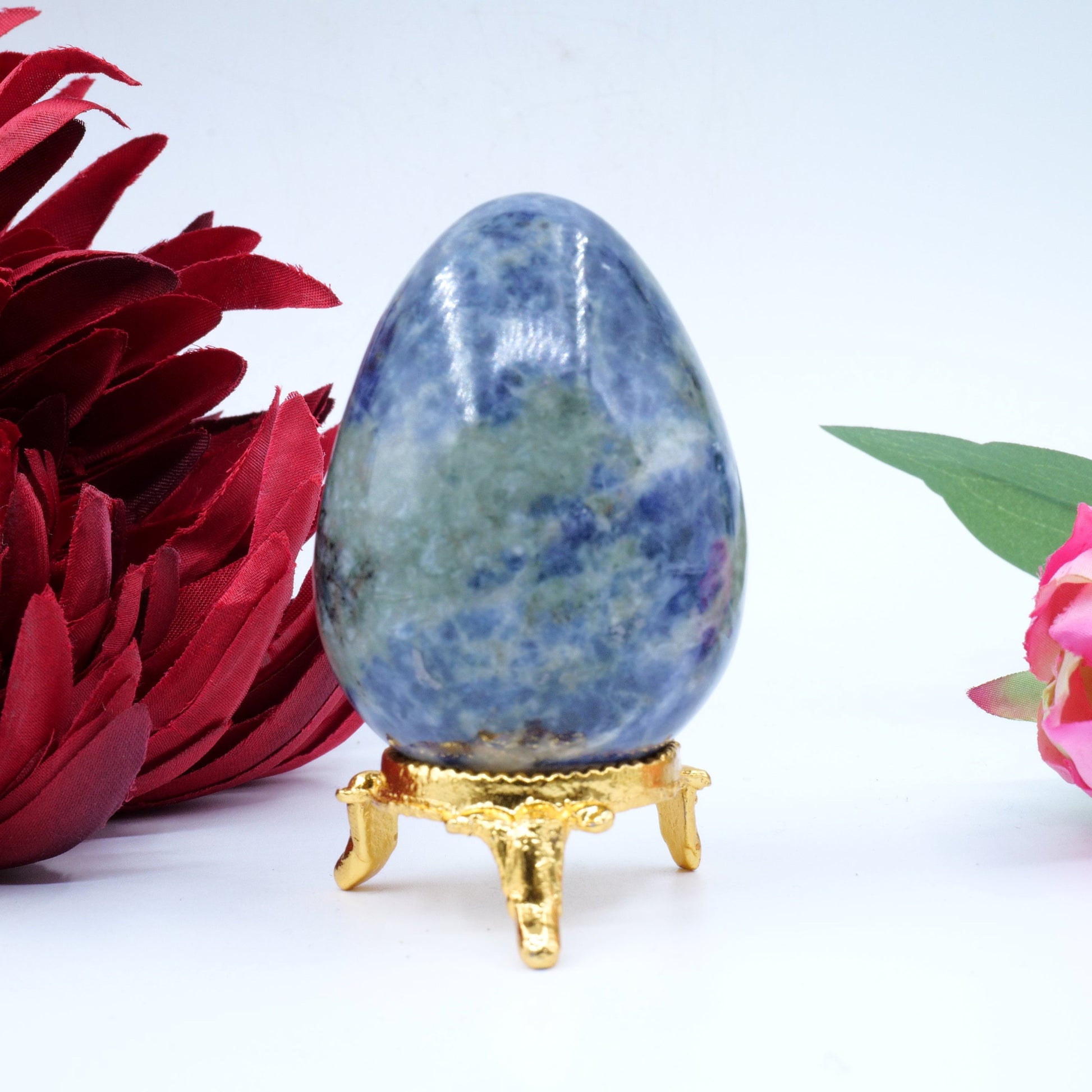 Polished Sodalite Egg 162g 60x46mm featuring navy-blue tone with white veining - Luna Panther