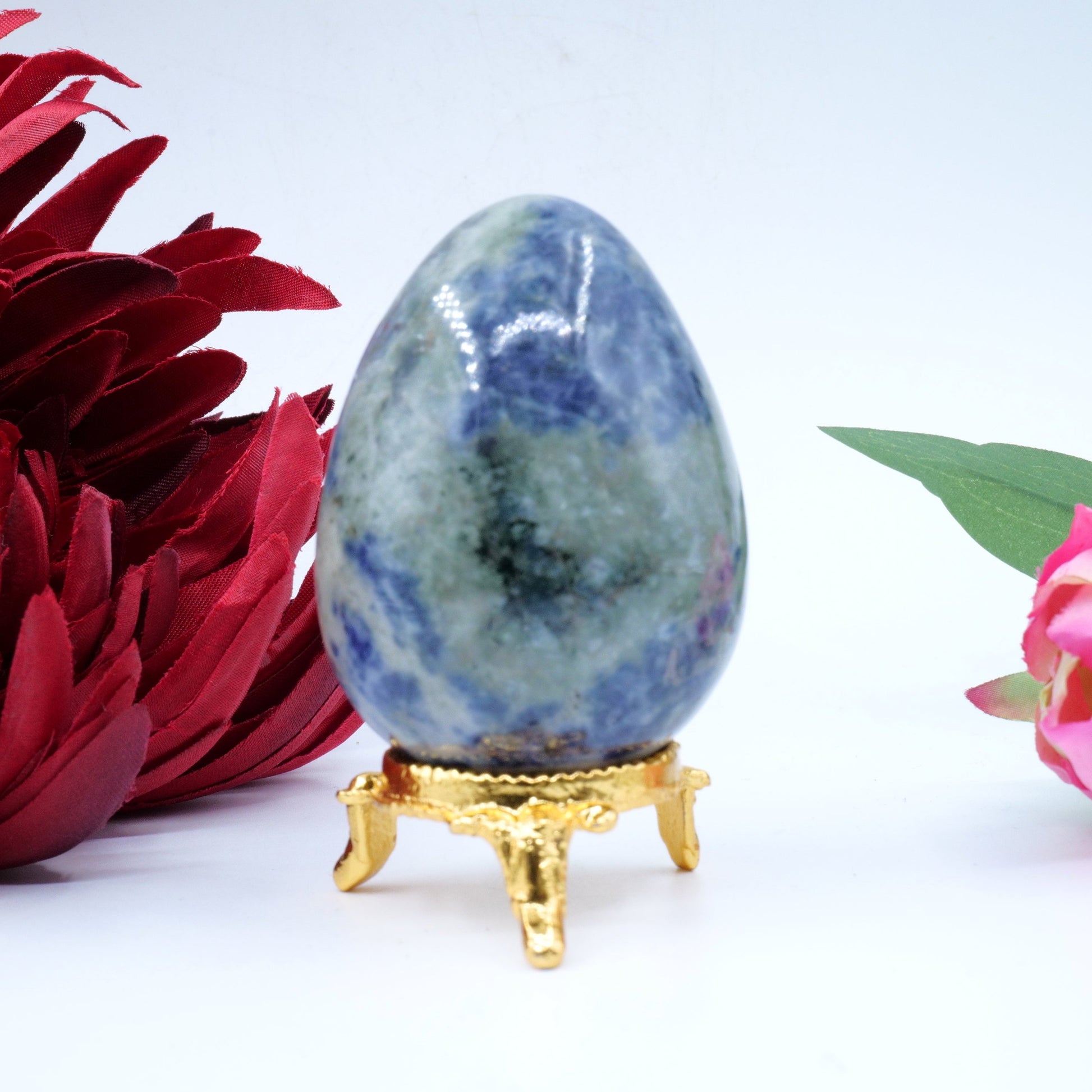 Polished Sodalite Egg 162G 60X46Mm featuring navy-blue tone with white veining - Luna Panther