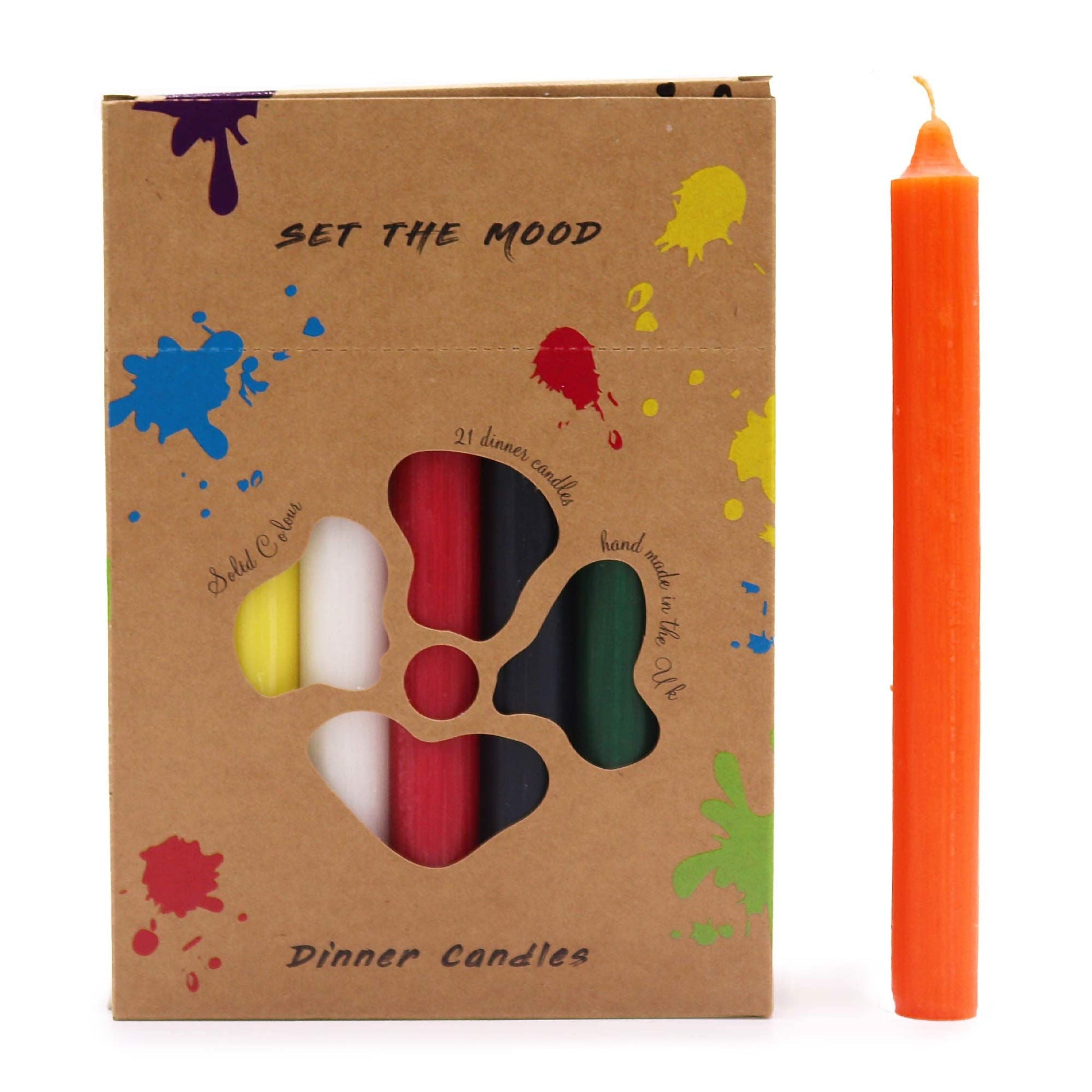 Solid Colour Dinner Candle Set - Pack of 21 - Mix of 7 Colours - Luna Panther