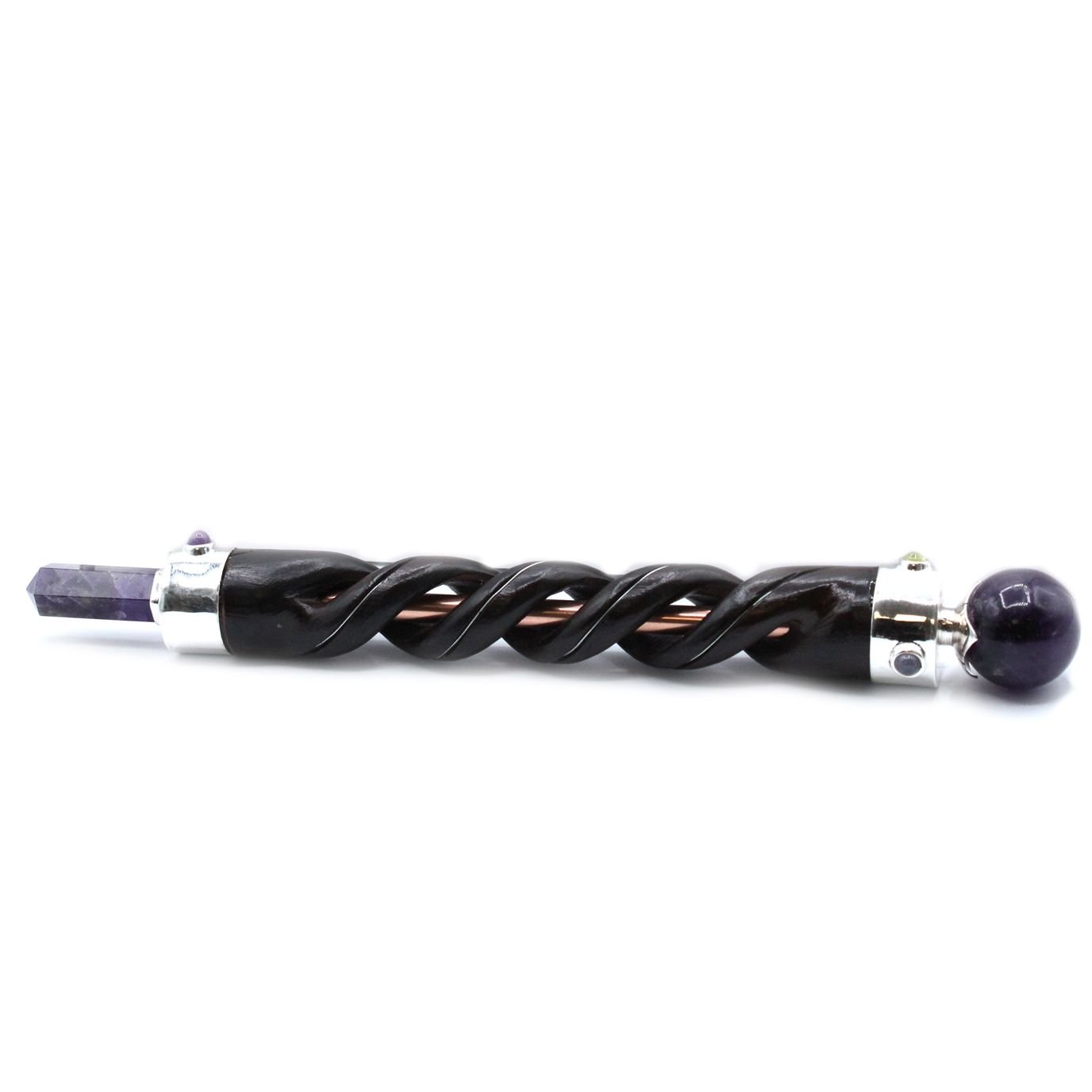 Polished Spiral Carving Healing Wand - Copper Pipe Amethyst featuring rich purple colour and natural clarity - Luna Panther