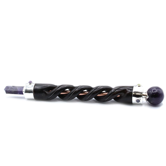 Polished Spiral Carving Healing Wand - Copper Pipe Amethyst featuring rich purple colour and natural clarity - Luna Panther