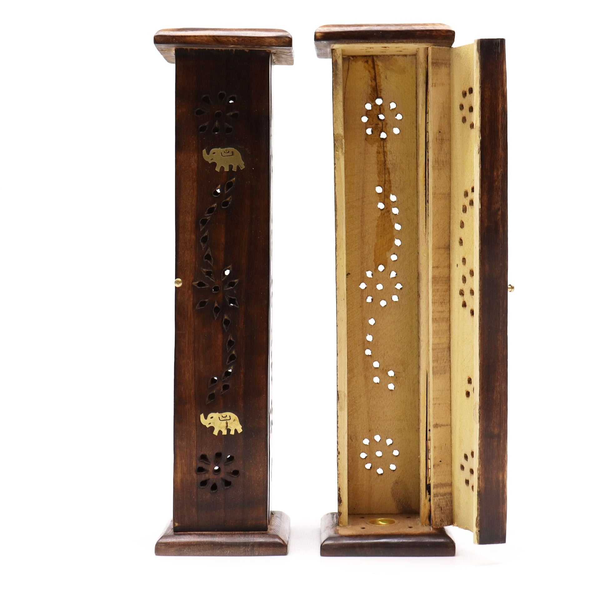 Square Incense Tower - Brass inlay - Mango Wood - Luna Panther