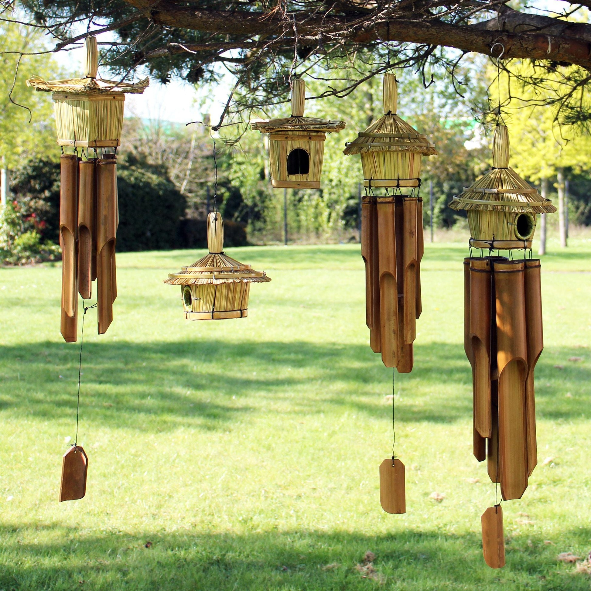 Square Seagrass Bird Box with Chimes 49x15cm - Luna Panther