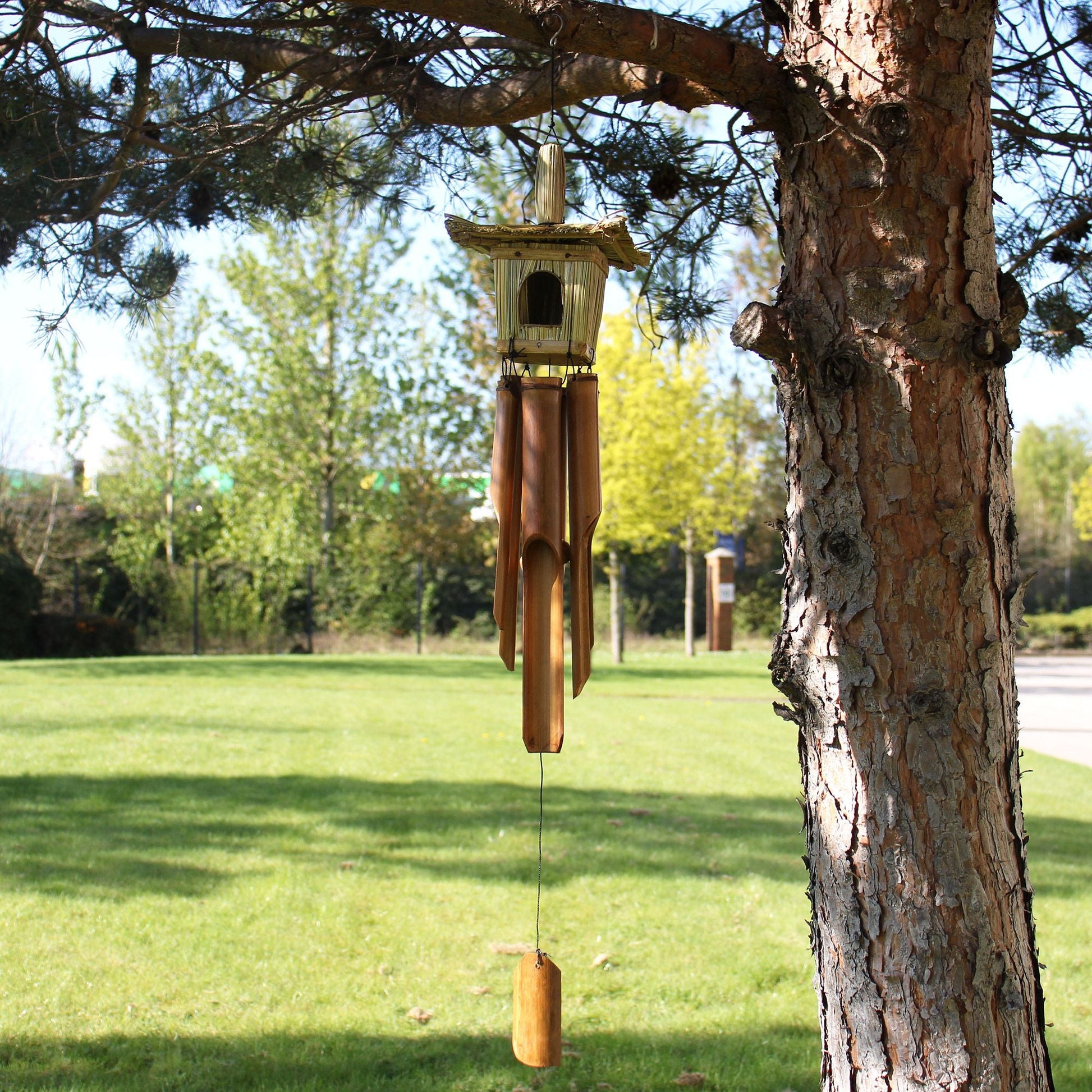 Square Seagrass Bird Box with Chimes 49x15cm - Luna Panther