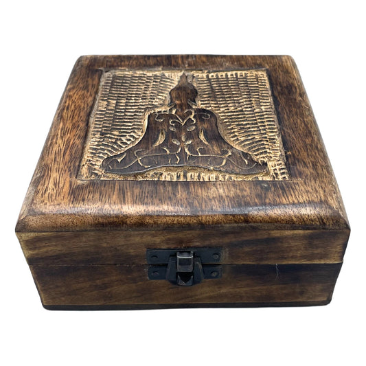 Square Wooden Keepsake Box 13x13x6cm - Buddha - Luna Panther