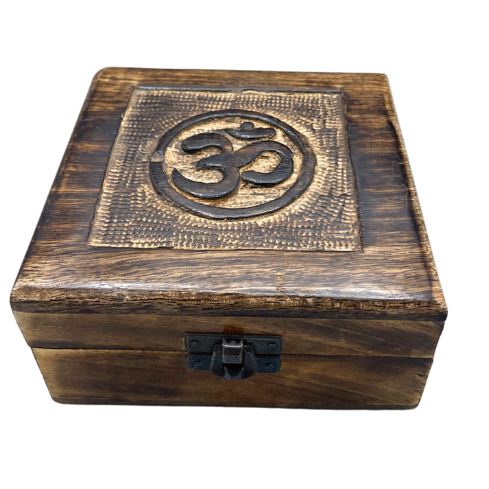 Square Wooden Keepsake Box 13x13x6cm - Om - Luna Panther