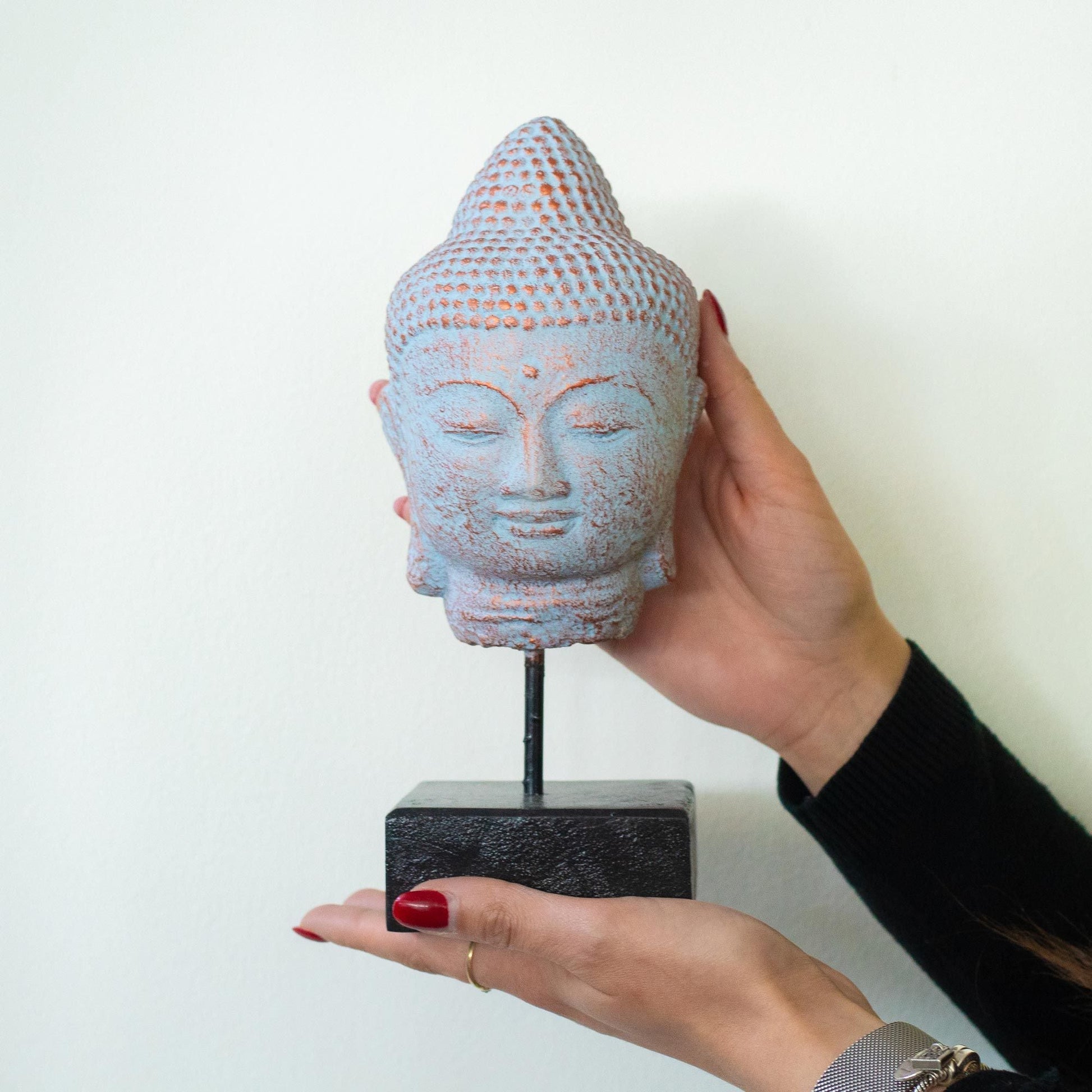 Stillness Buddha Head on Stand - Blue Copper - Luna Panther