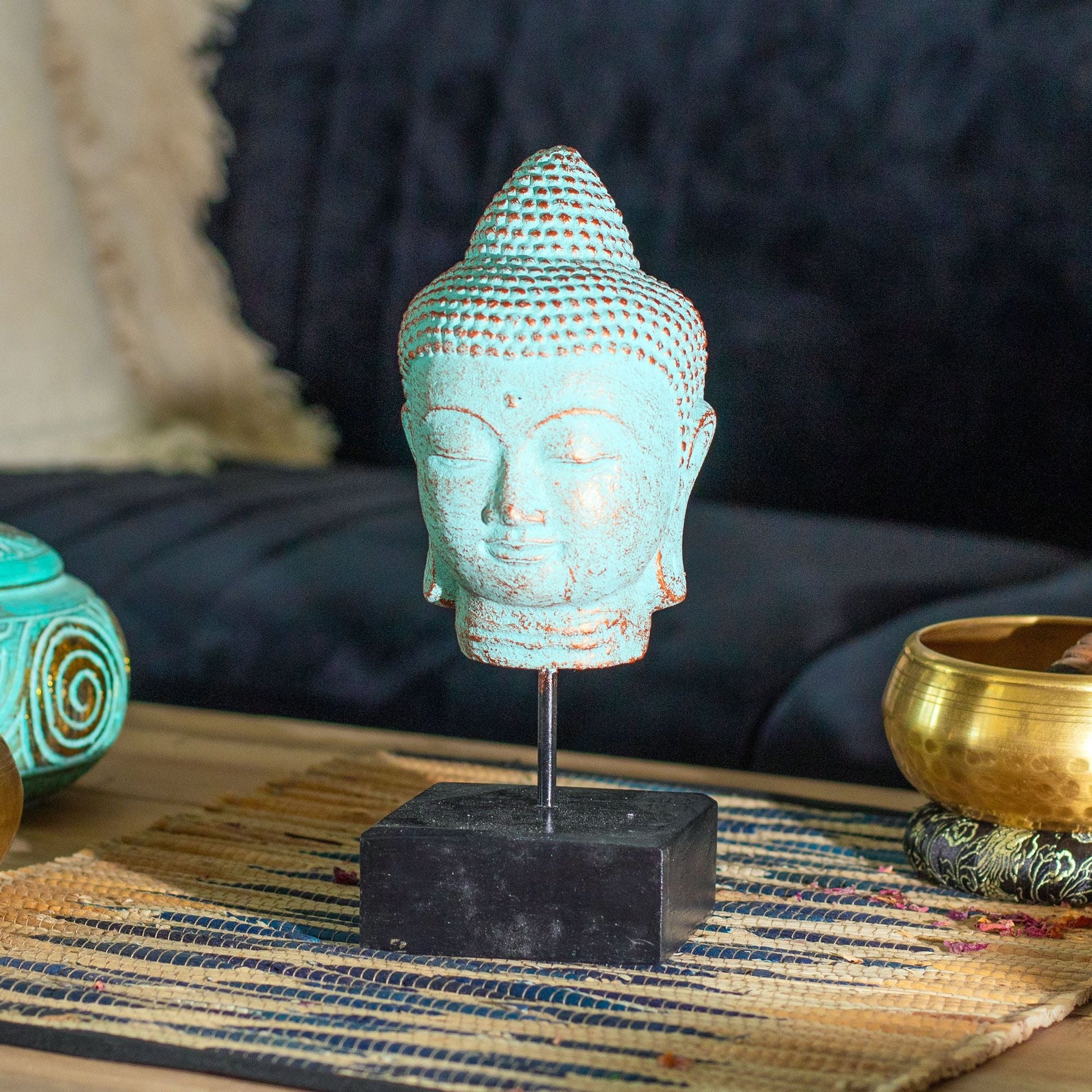 Stillness Buddha Head on Stand - Green Copper - Luna Panther