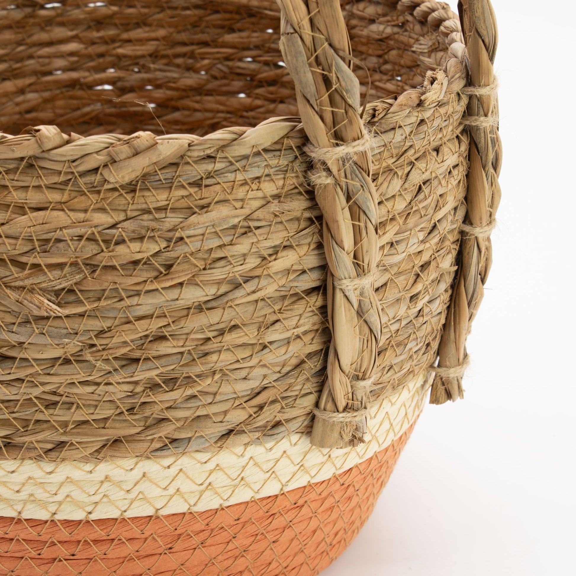 Straw & Seagrass Large Baskets - Natural & Orange - Set of 3 detail view 4 at Luna Panther
