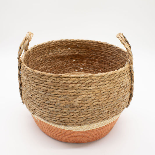 Straw & Seagrass Large Baskets - Natural & Orange - Set of 3 detail view 2 at Luna Panther alternate view