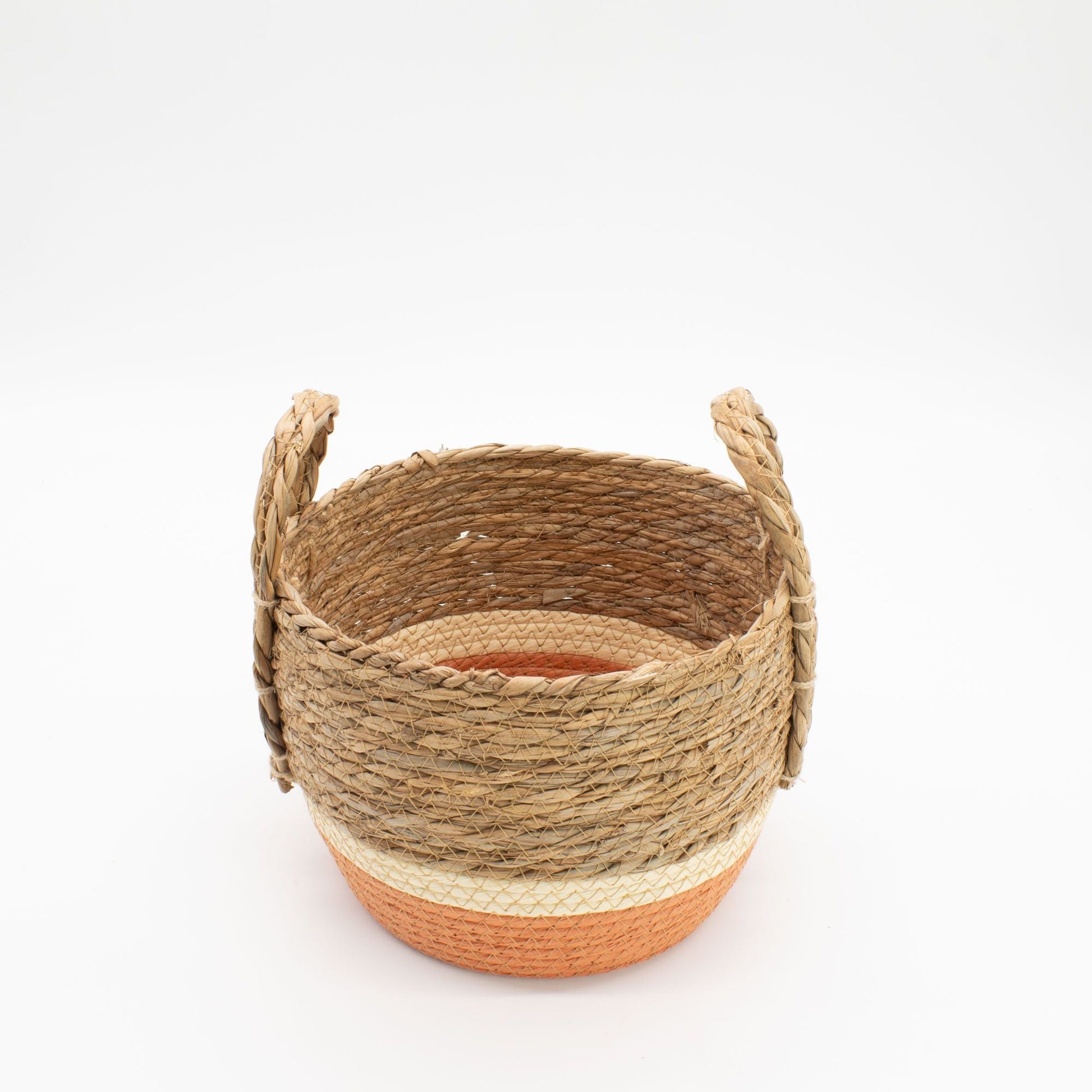 Straw & Seagrass Large Baskets - Natural & Orange - Set of 3 detail view 3 at Luna Panther