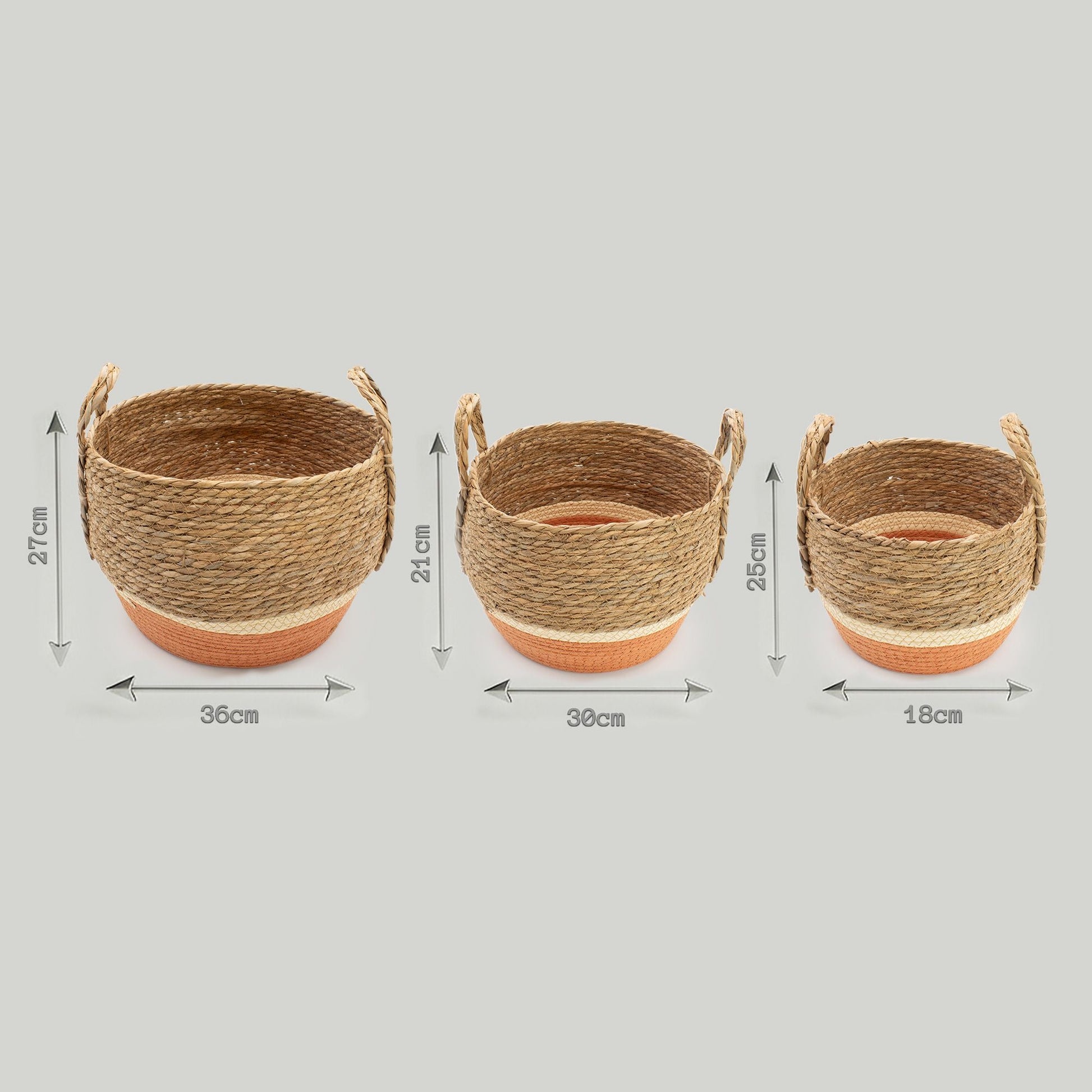 Straw & Seagrass Large Baskets - Natural & Orange - Set of 3 detail view 6 at Luna Panther
